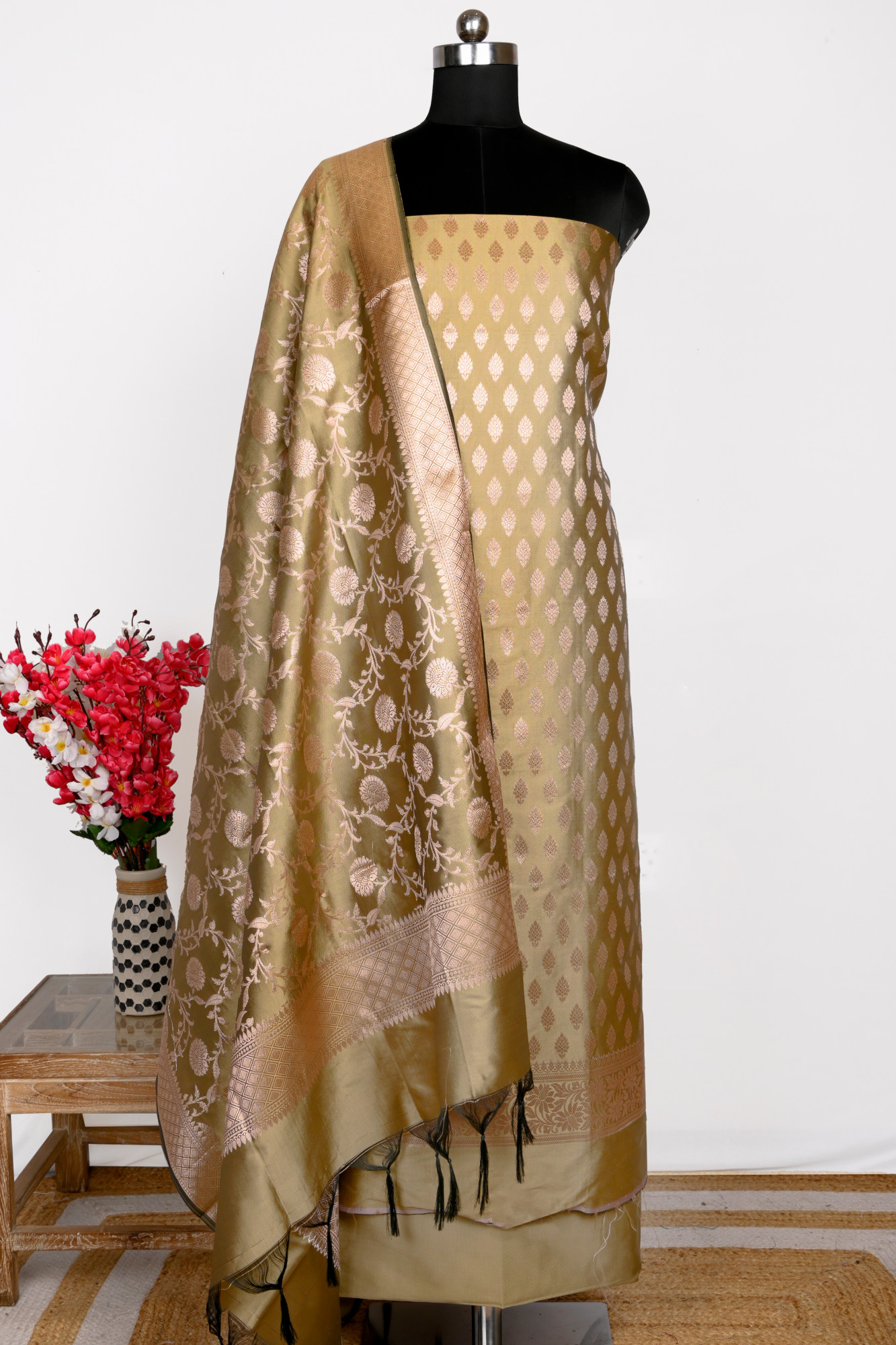Mehndi Chanderi silk Suit Set with Chanderi silk Dupatta - 1021-JNF-6G