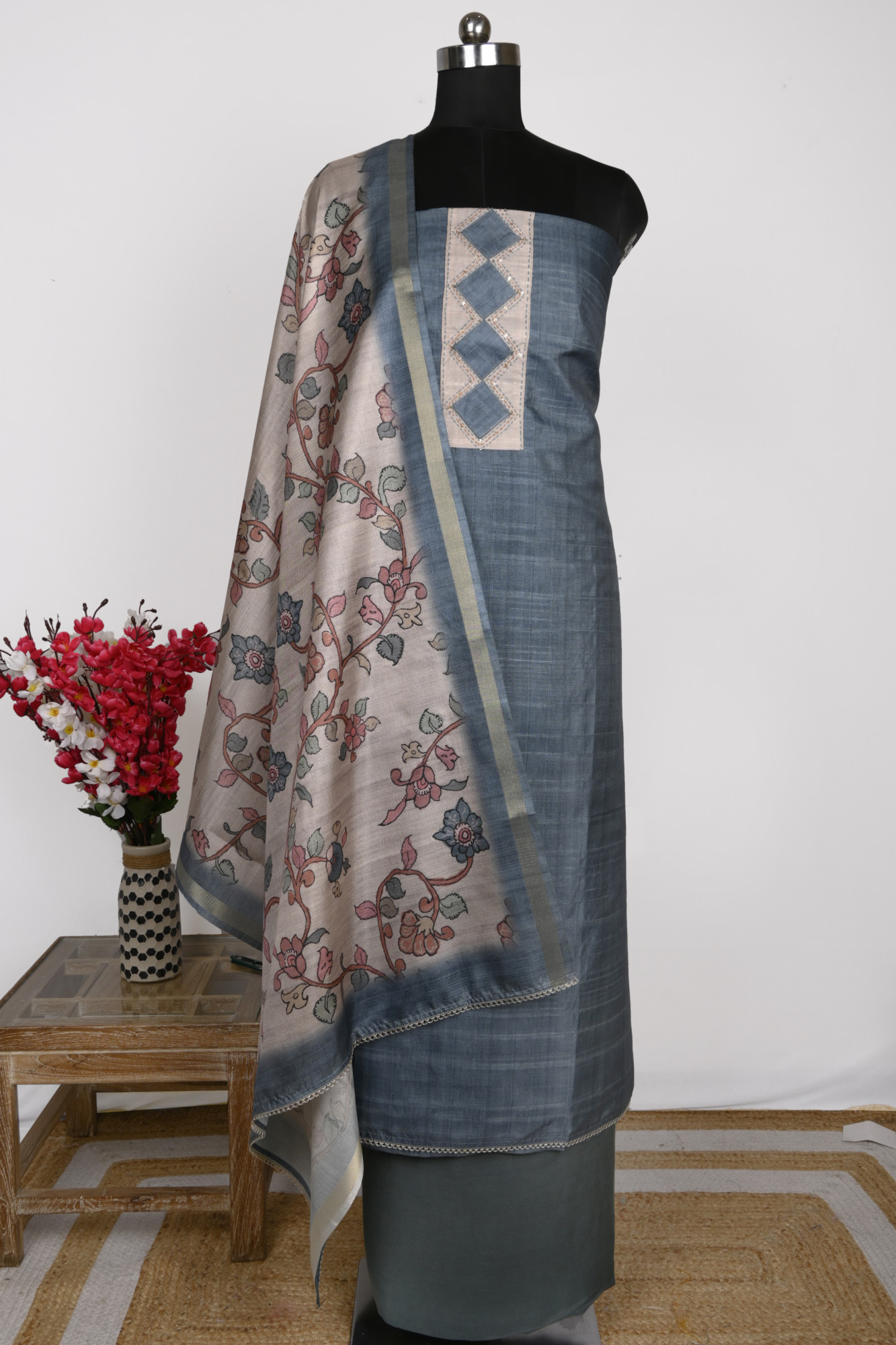 Firoze Tussar silk Suit with Tussar silk Dupatta - 1019-410C