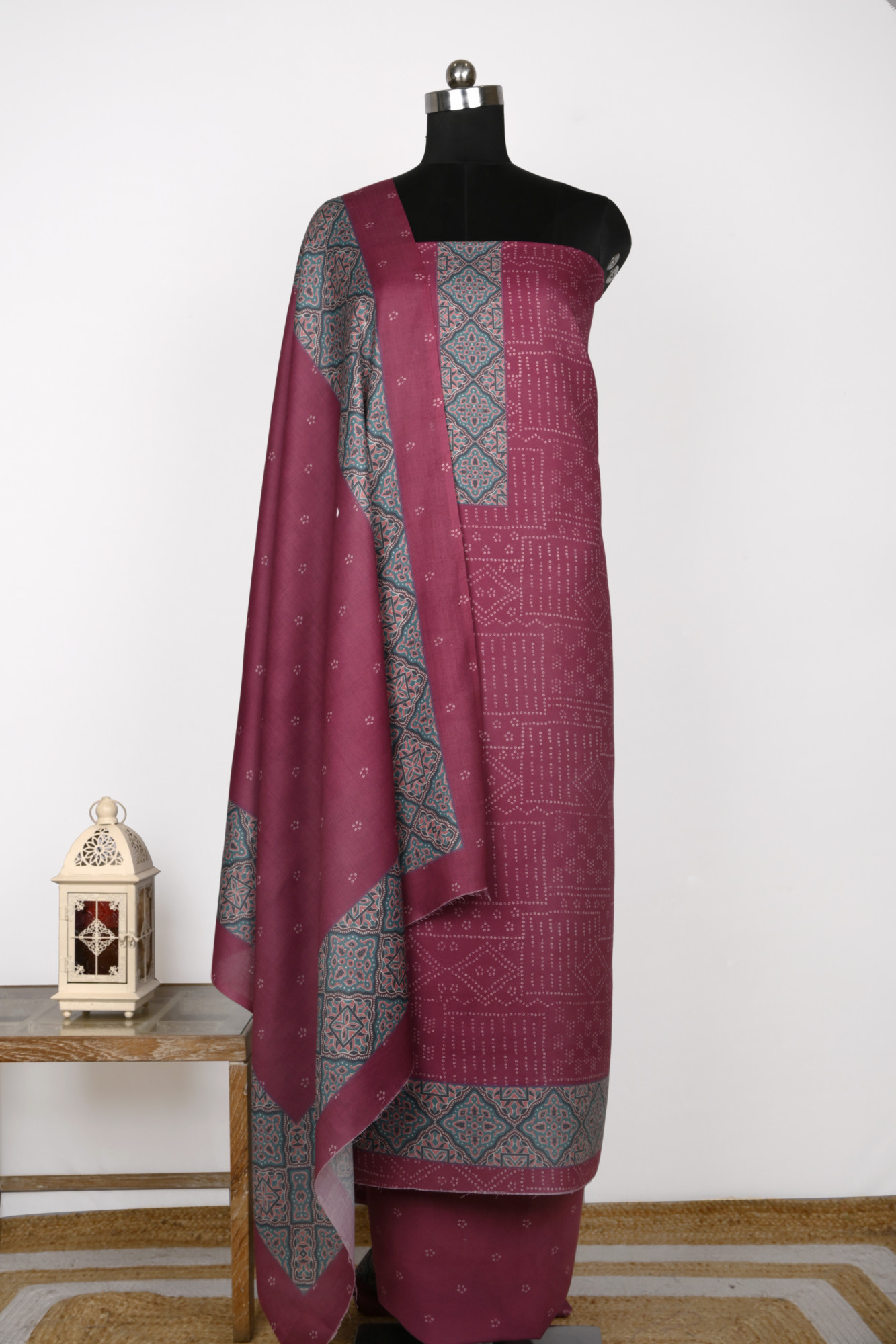 Maroon Printed Spun Suit Set With Spun Dupatta - 131-1846B
