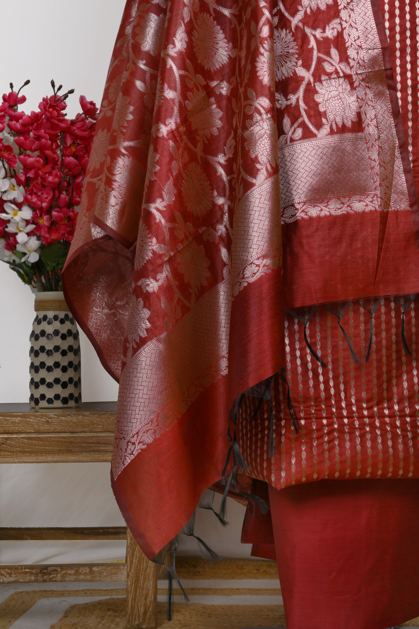 Maroon Chanderi silk Suit Set with Chanderi silk Dupatta - 1021-NMRNCK-1D