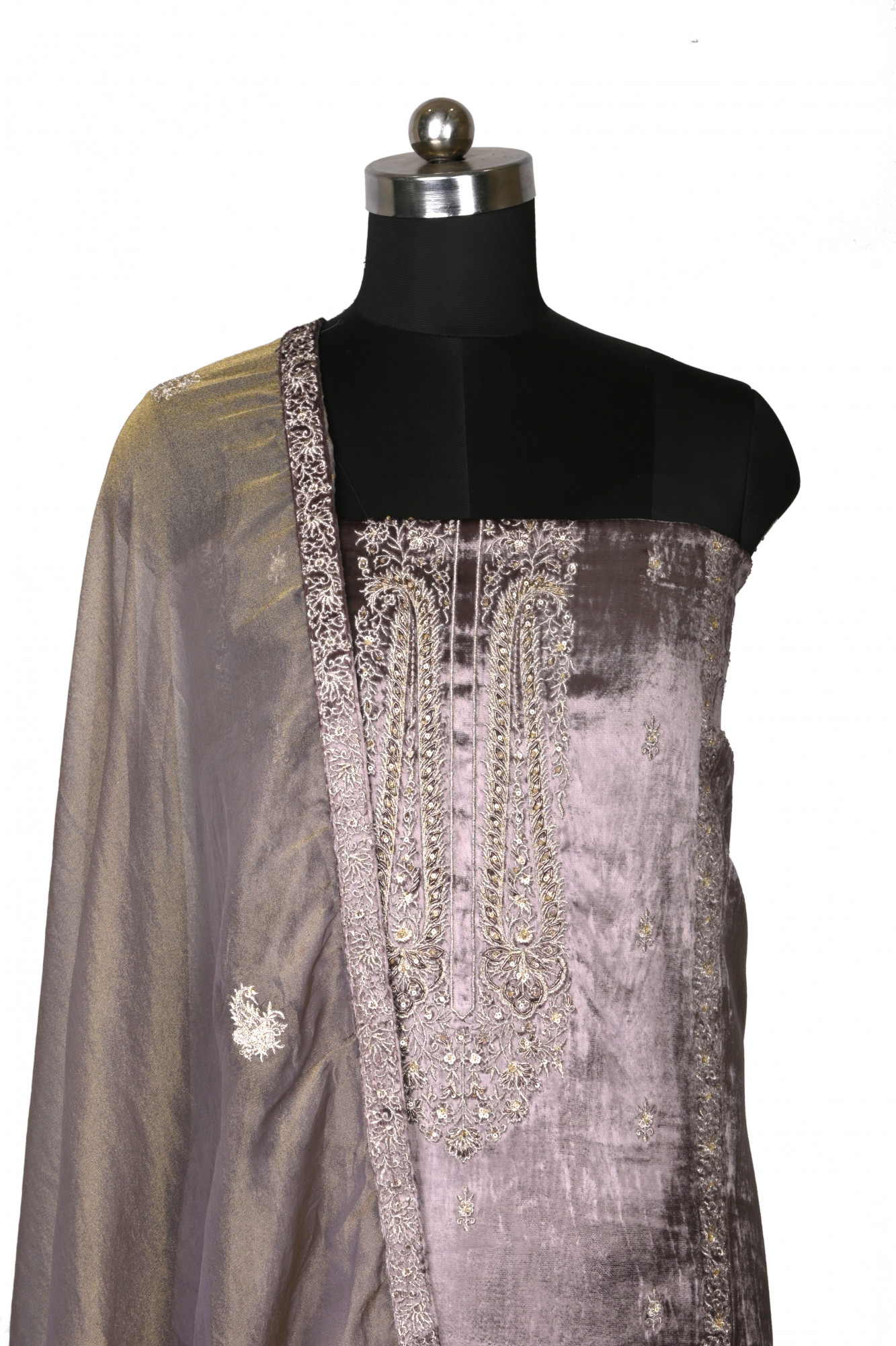 Purple Velvet Suit Set with Beautiful Shimmer Dupatta - NAY2061C
