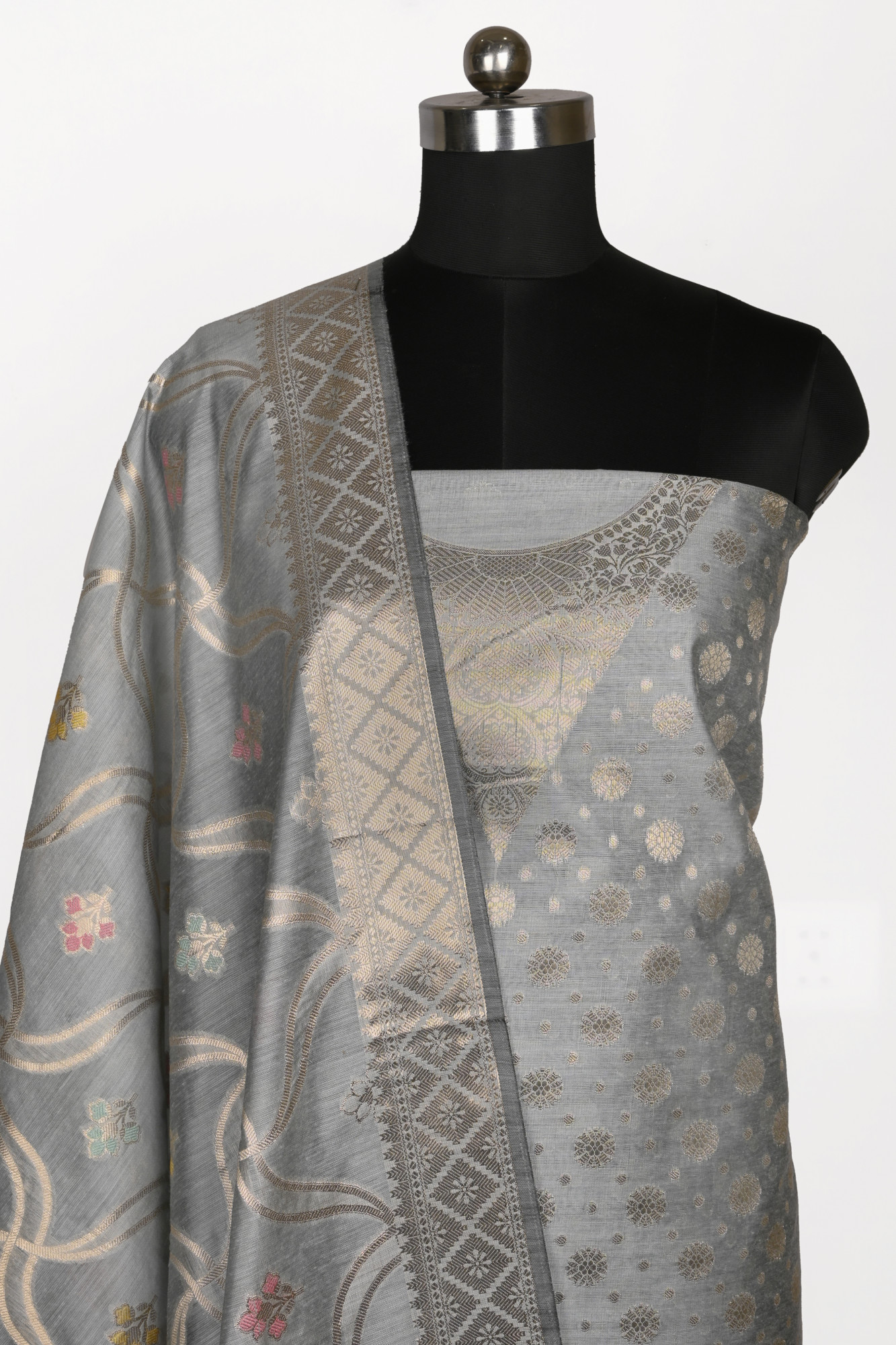 Grey Chanderi silk Suit Set with Chanderi silk Dupatta - 1021-JNF-6E