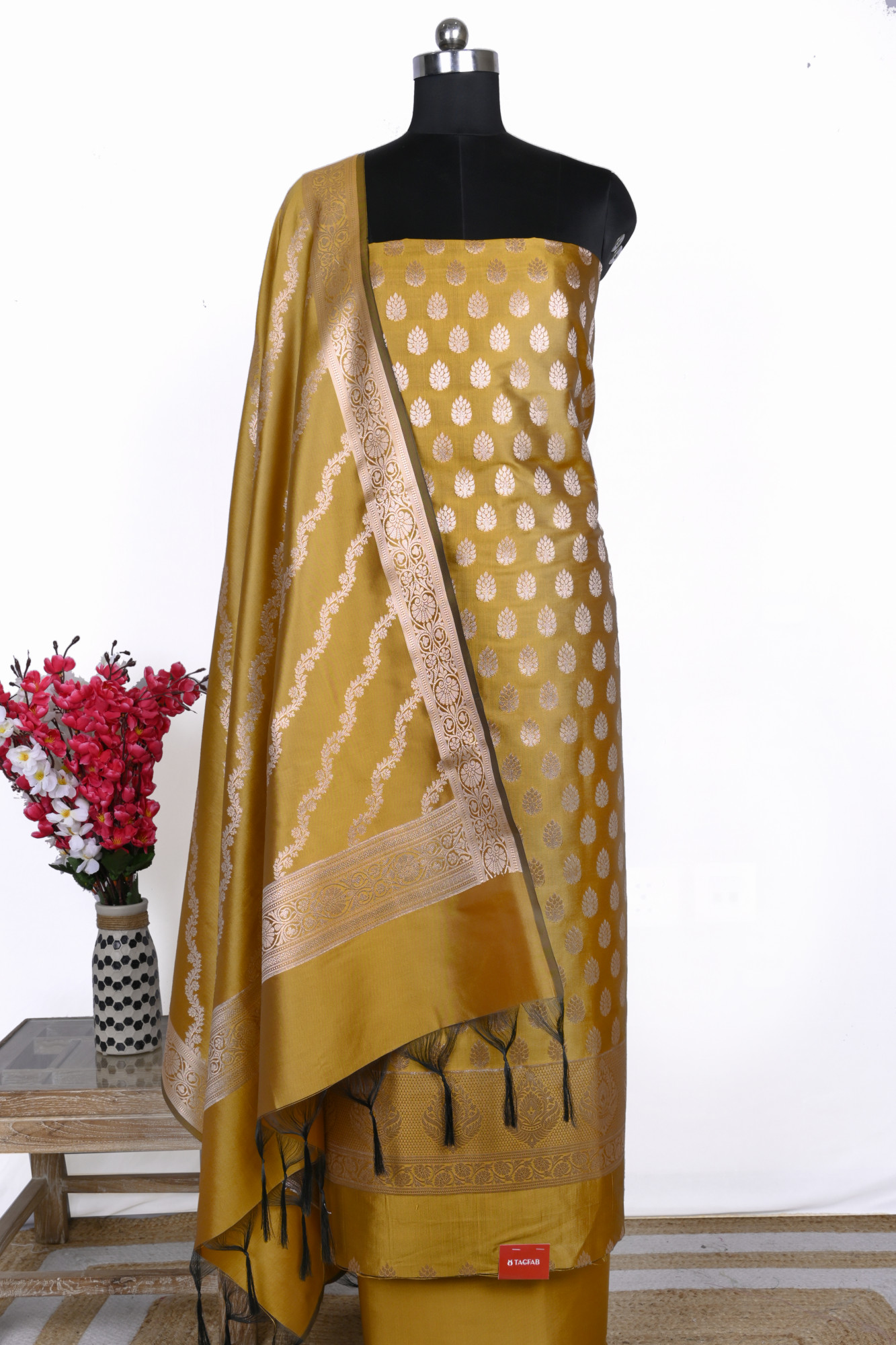 Mustard Chanderi Suit Set with Beautiful Dupatta - 1021-JNF-3A