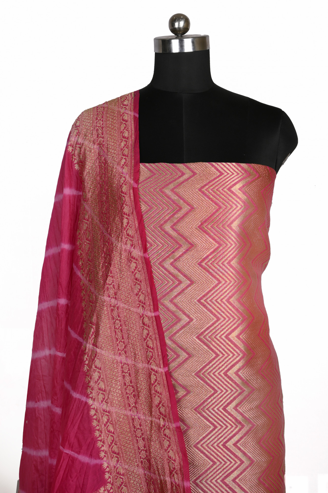 Pink Brocade Suit Set with Chanderi brocade Dupatta - 933-11634B