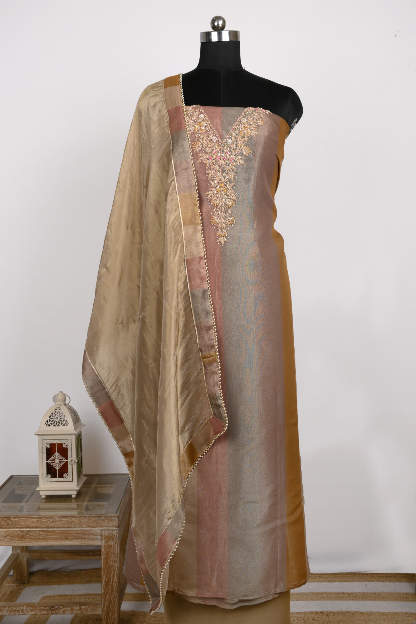 Pink Silk Jacquard Suit Set with Dupatta - R157-SPR2376