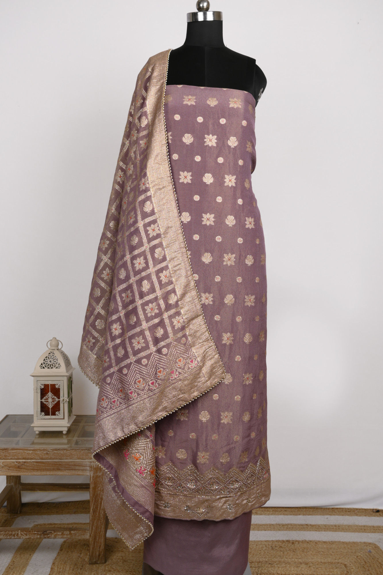 Mauve Shimmer Suit Set with Shimmer Dupatta - 639-JFJ1030