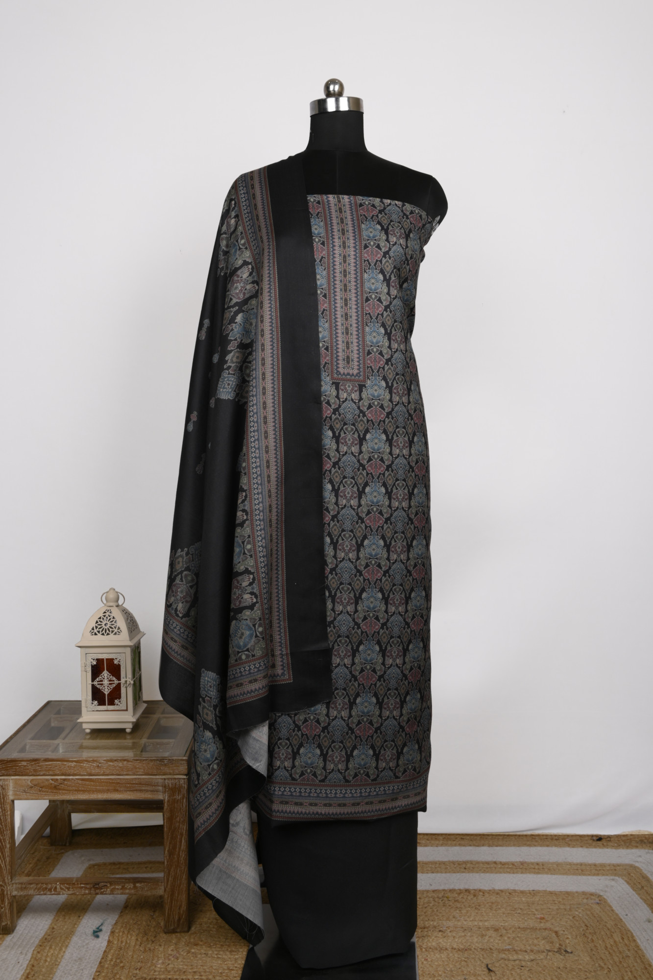 Black Spun Suit Set with Muslin Dupatta - 131-1586B