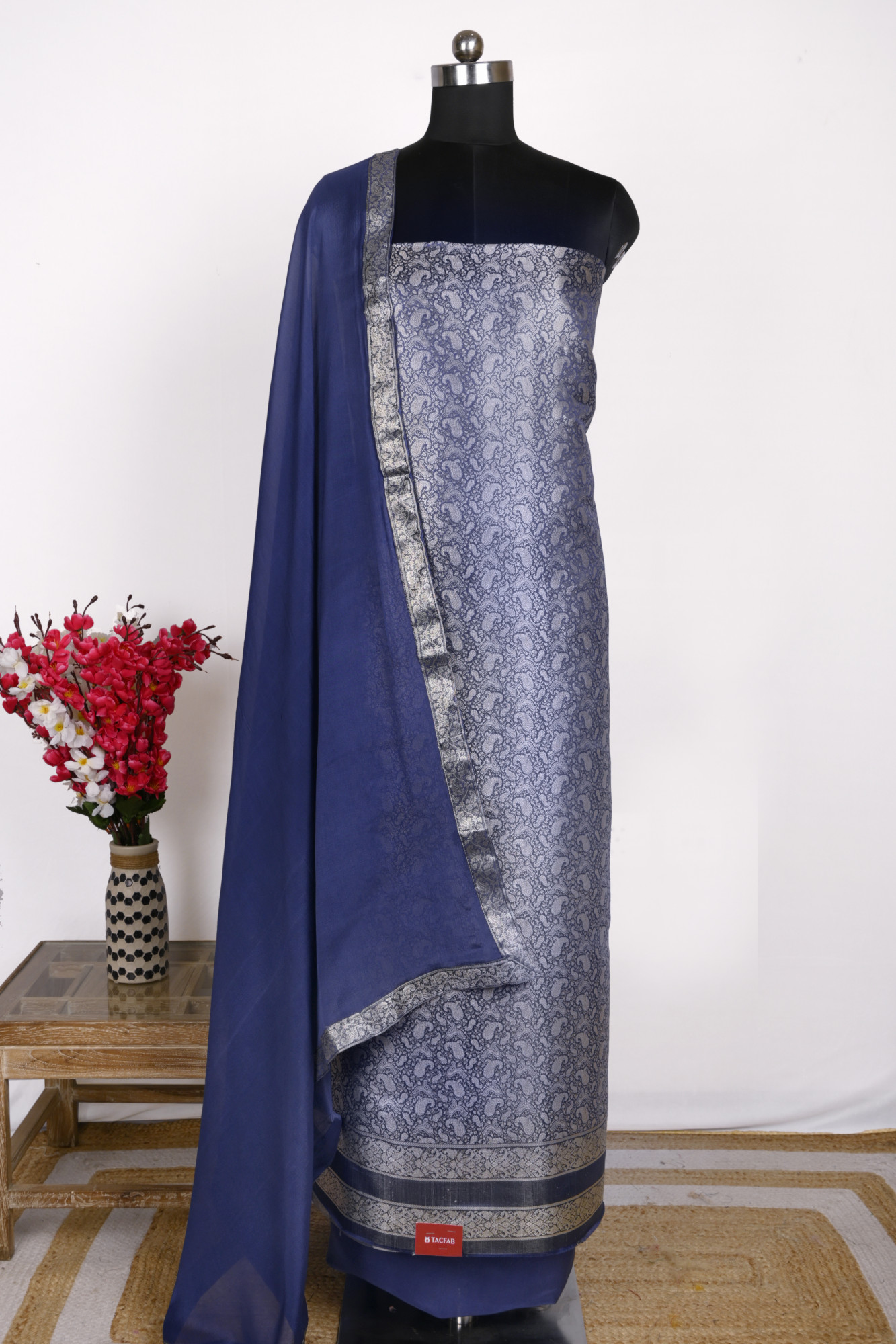 Blue Brocade Suit Set with Dupatta - 1021-BCD-1