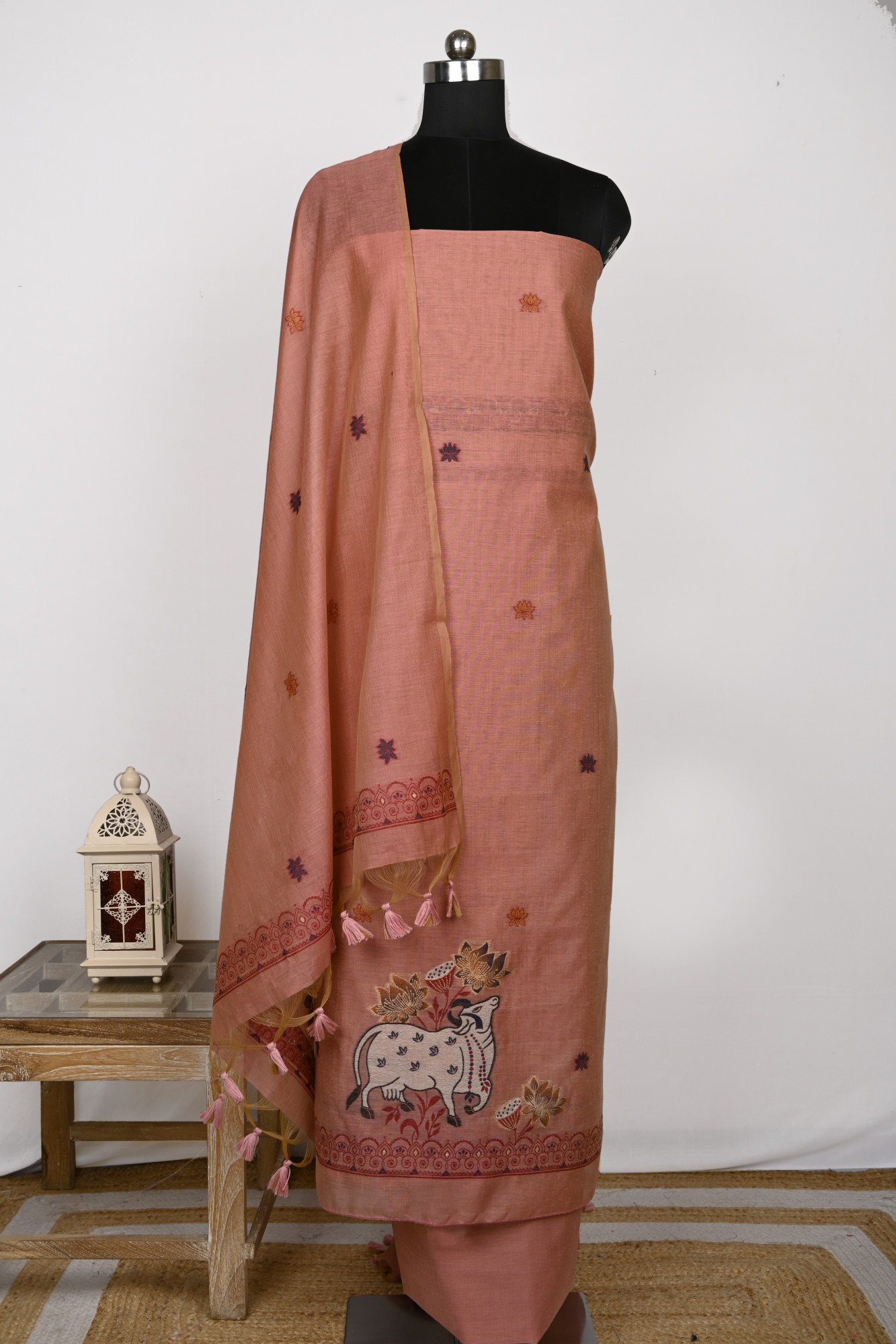 Pink Chanderi Jamdani Suit Set with Beautiful  Dupatta - 811-LVCT9553B