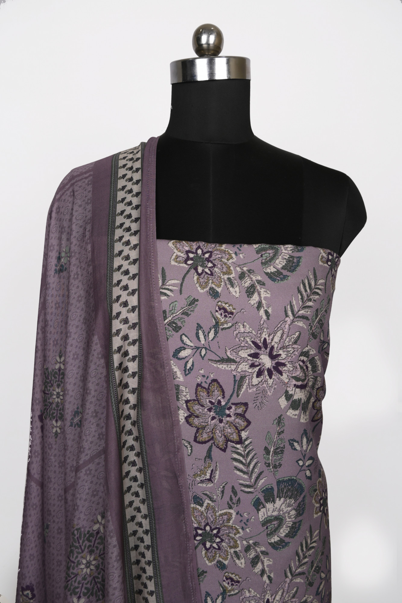 Mauve Spun Suit Set with Muslin Dupatta - 131-7851A