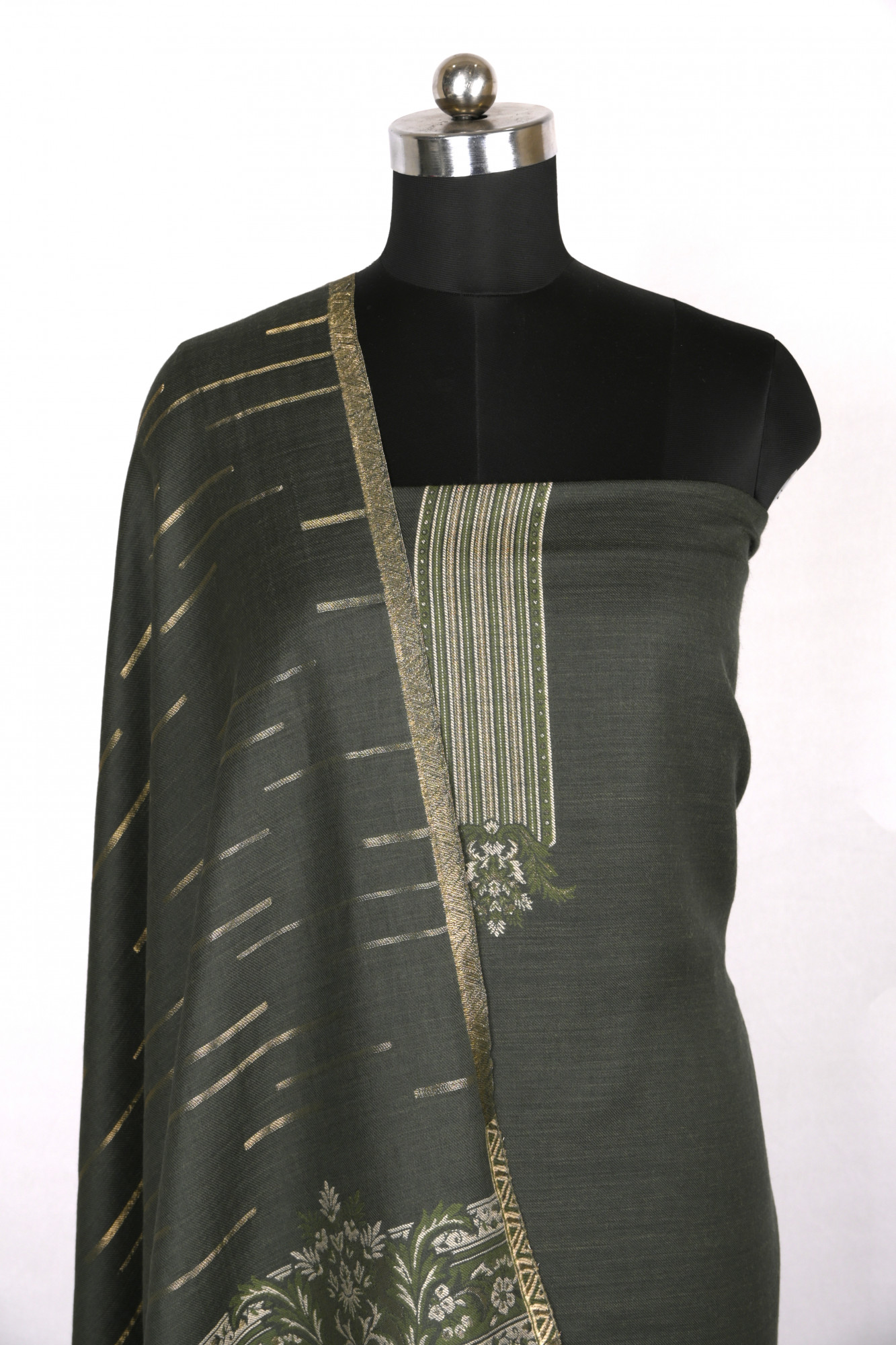 Green Pashmina Suit with Pashmina Dupatta - PASH1413B