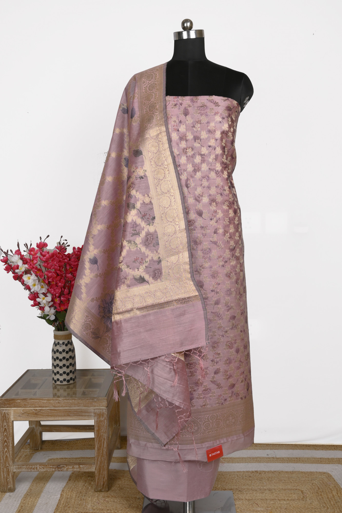 Pink Chanderi Suit Set with Beautiful Dupatta - 1021-SANAM-1C
