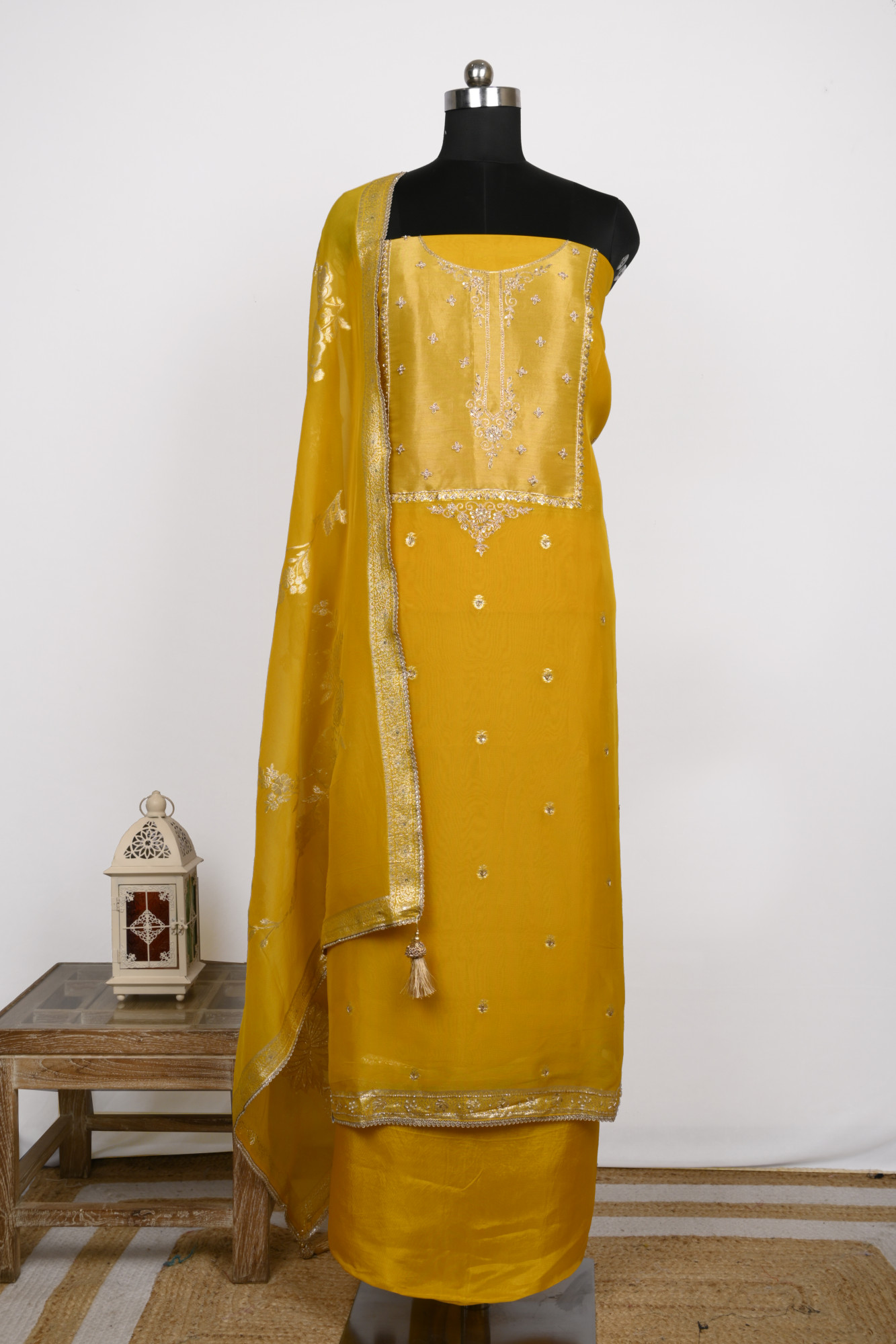 Yellow Organza Suit Set with Organza Dupatta - 131-GD633A