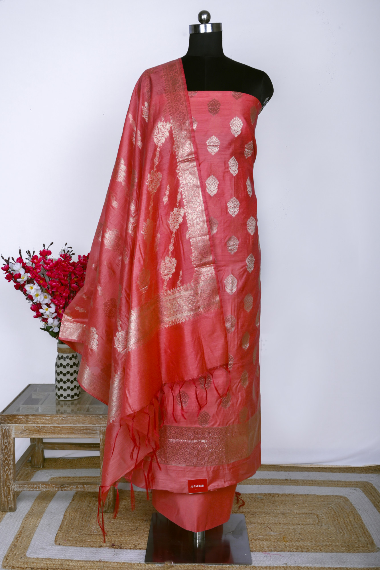 Pink Chanderi Suit Set with Beautiful Dupatta - 1021-RGN-3C