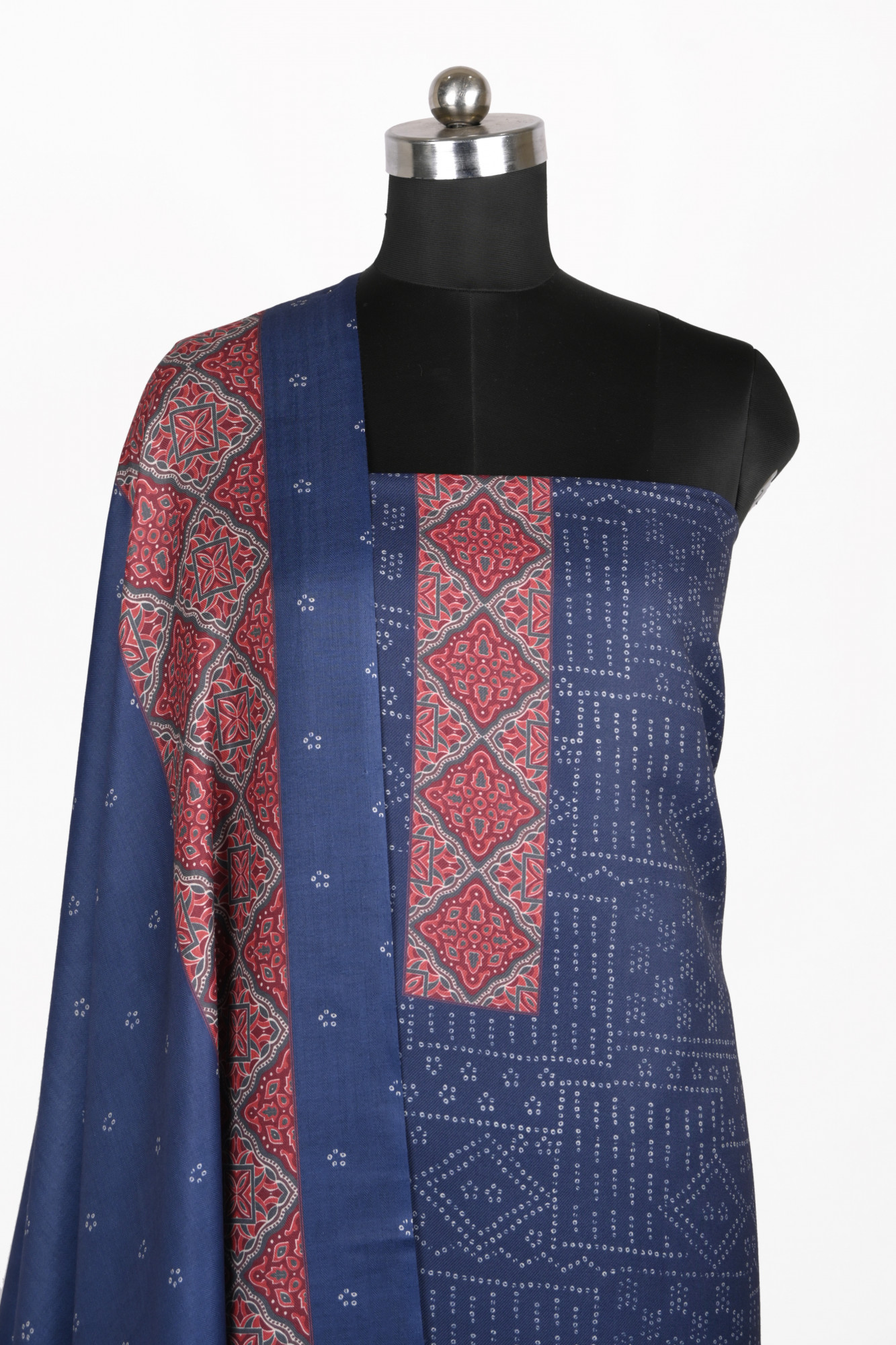 Blue Printed Spun Suit Set With Spun Dupatta - 131-1846A