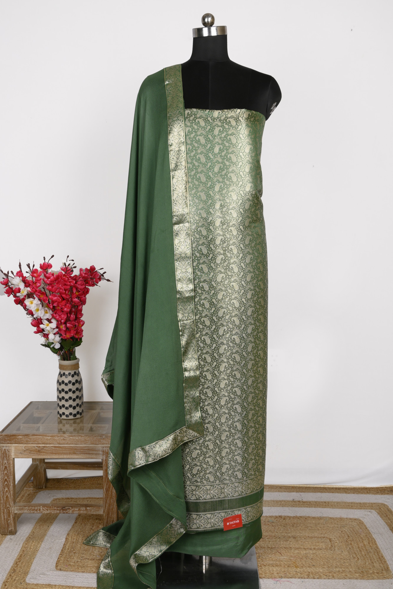 Green Brocade Suit Set with Dupatta - 1021-BCD-1G