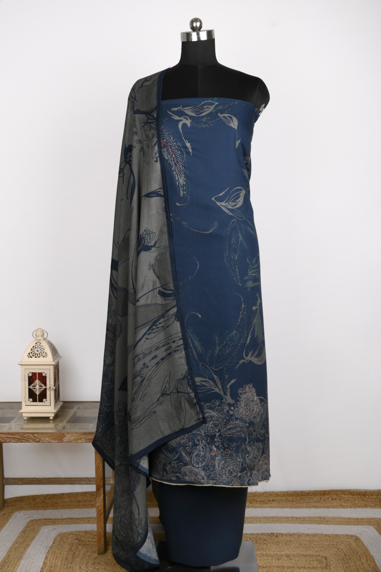 Blue Printed Spun Suit Set With Spun Dupatta - VARV06-1A