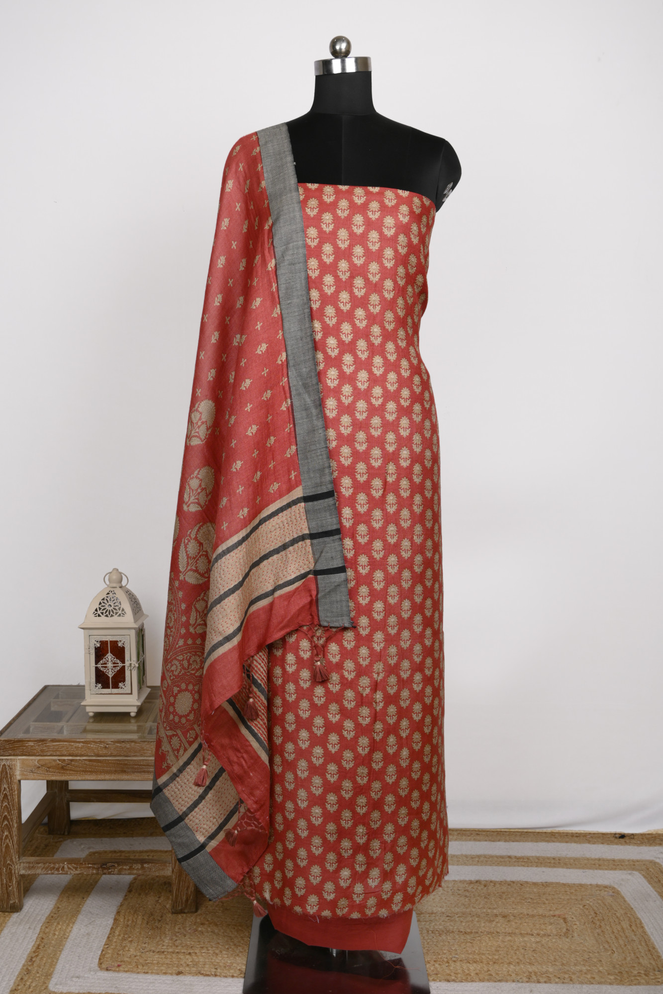 Maroon Pashmina Suit Set with Pashmina Dupatta - 799-16001-11B