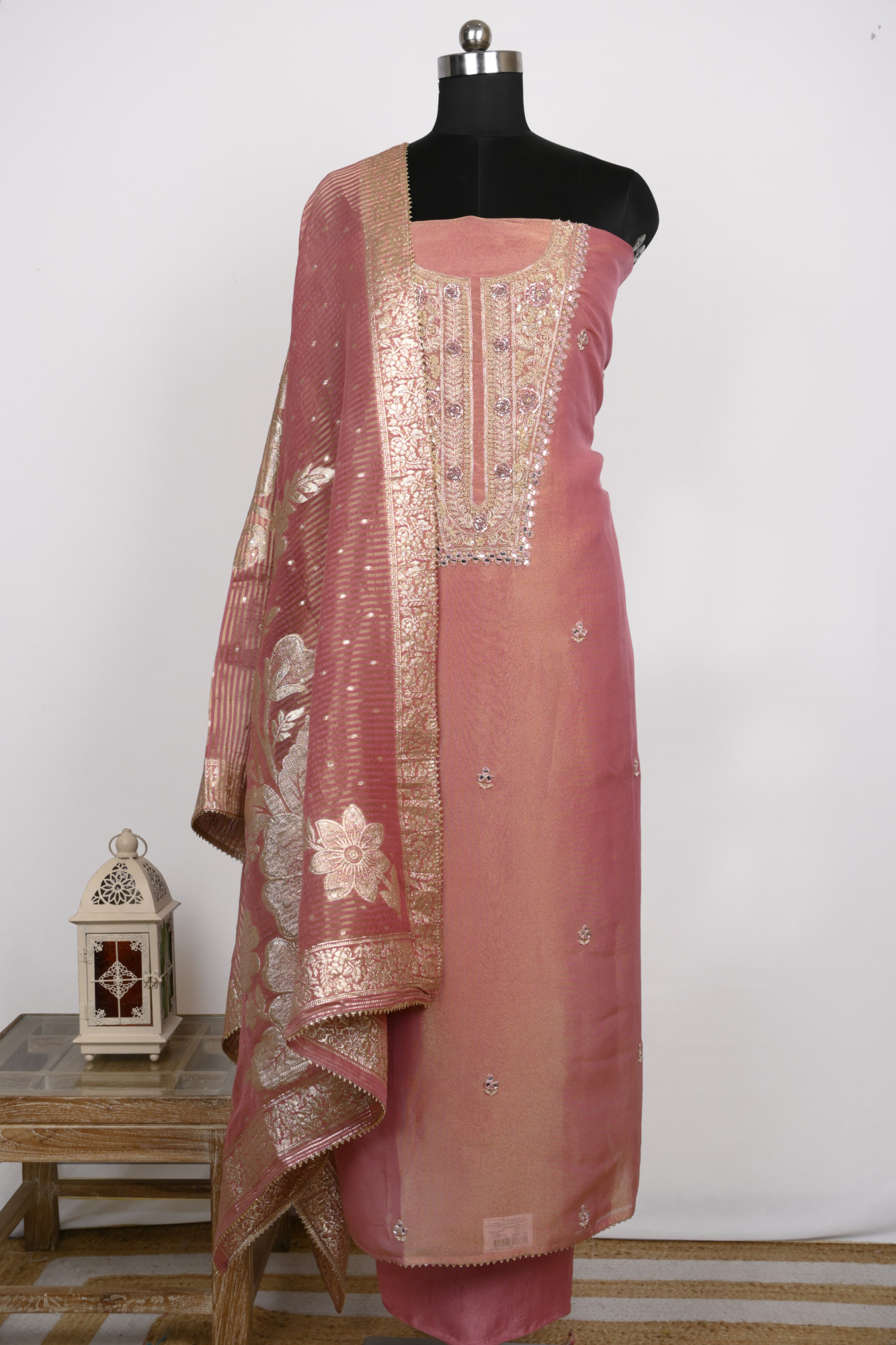 Pink Shimmer Suit Set with Chanderi Silk Dupatta - 131-GD142C