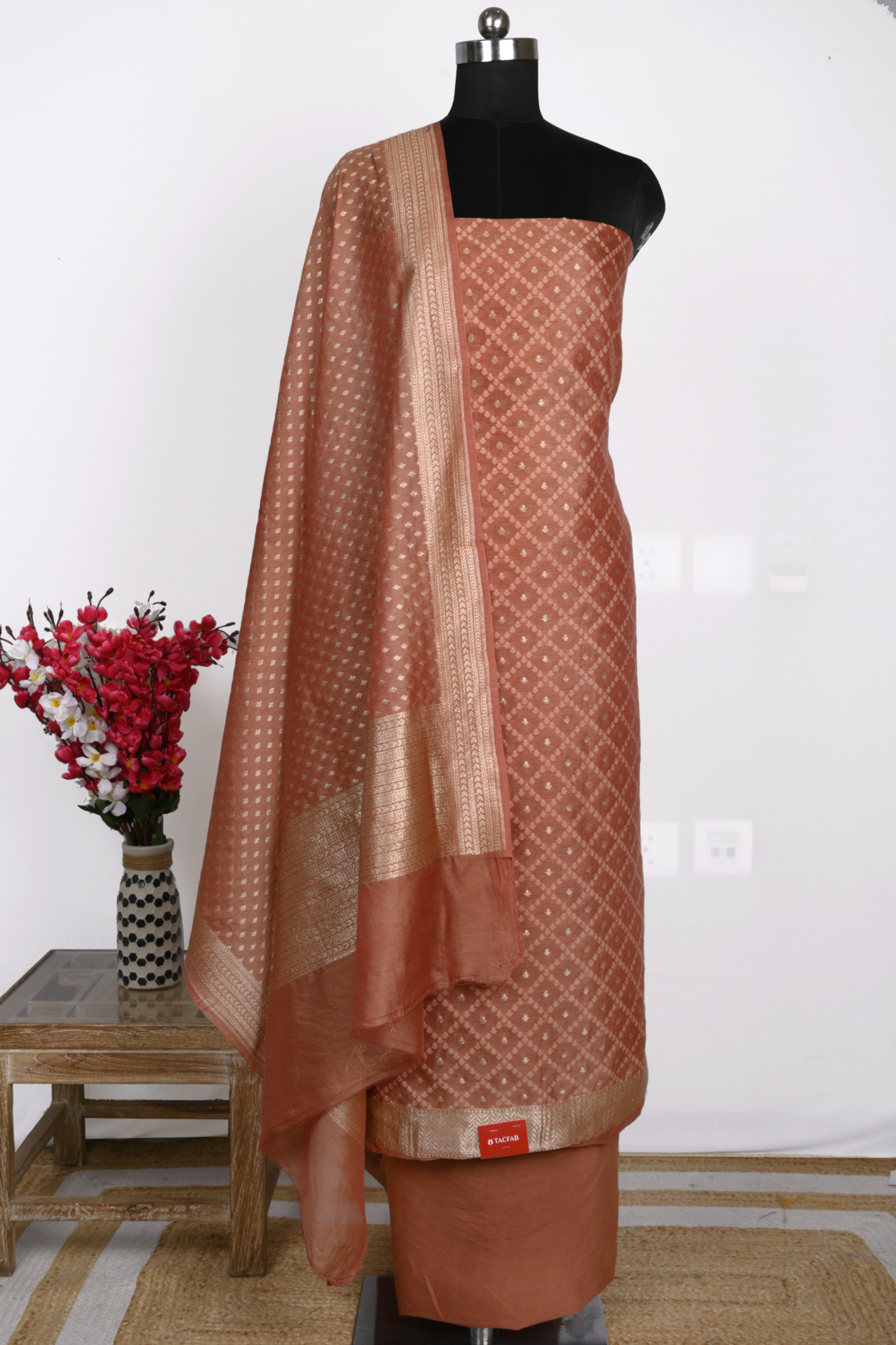 Brown Chanderi silk Suit set with Chanderi silk Dupatta - 1021-PAURI-1A