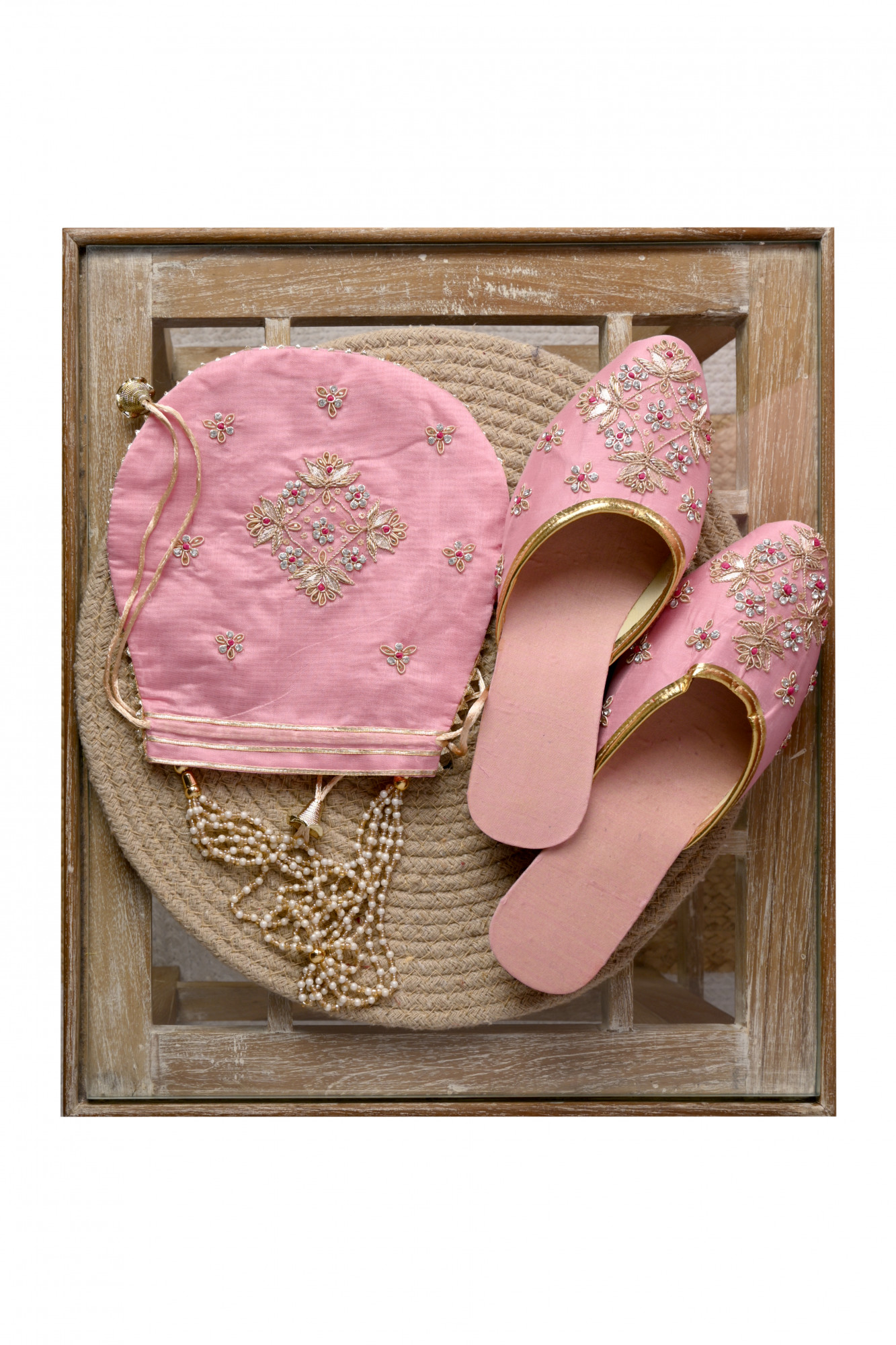 Pink Chanderi Suit with Rani Dupatta Potli and Jutti - 912-KAR96075