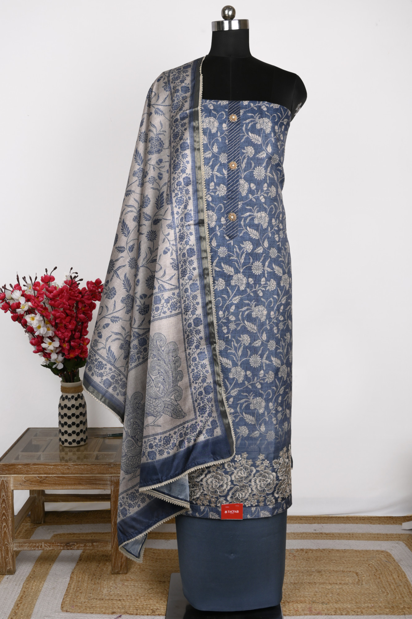 Blue Silk Suit Set with beautiful Silk Dupatta - S25VEMY5848A
