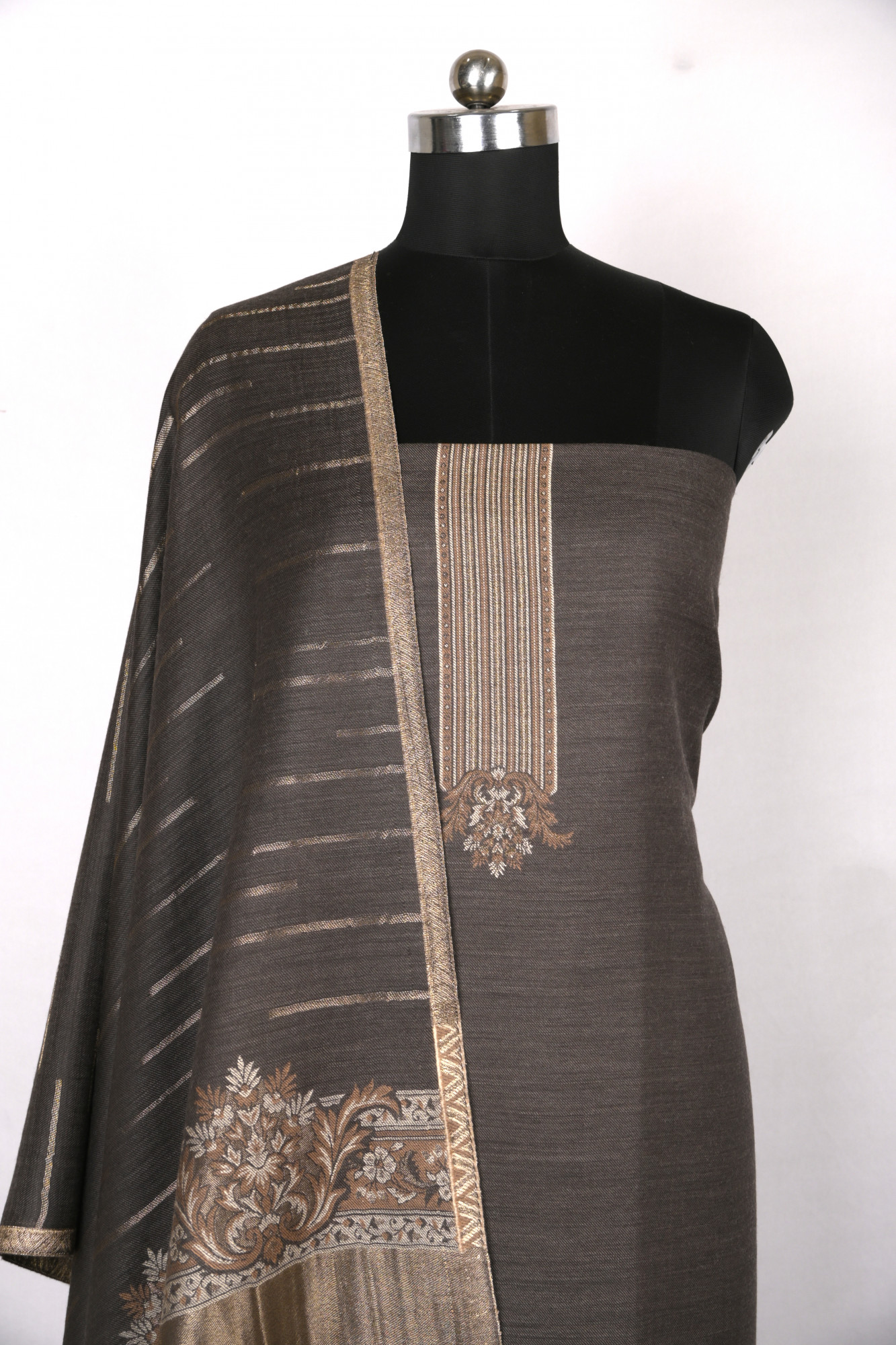 Brown Pashmina Suit with Pashmina Dupatta - PASH1413A