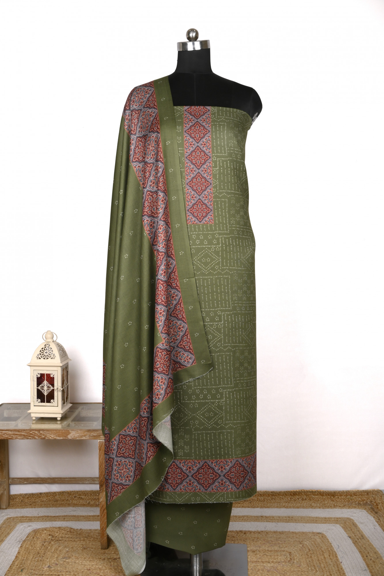 Green Printed Spun Suit Set With Spun Dupatta - 131-1846C
