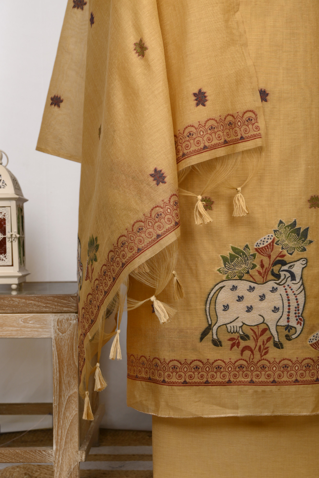 Mustard Chanderi Jamdani Suit Set with Beautiful Dupatta - 811-LVCT9553A