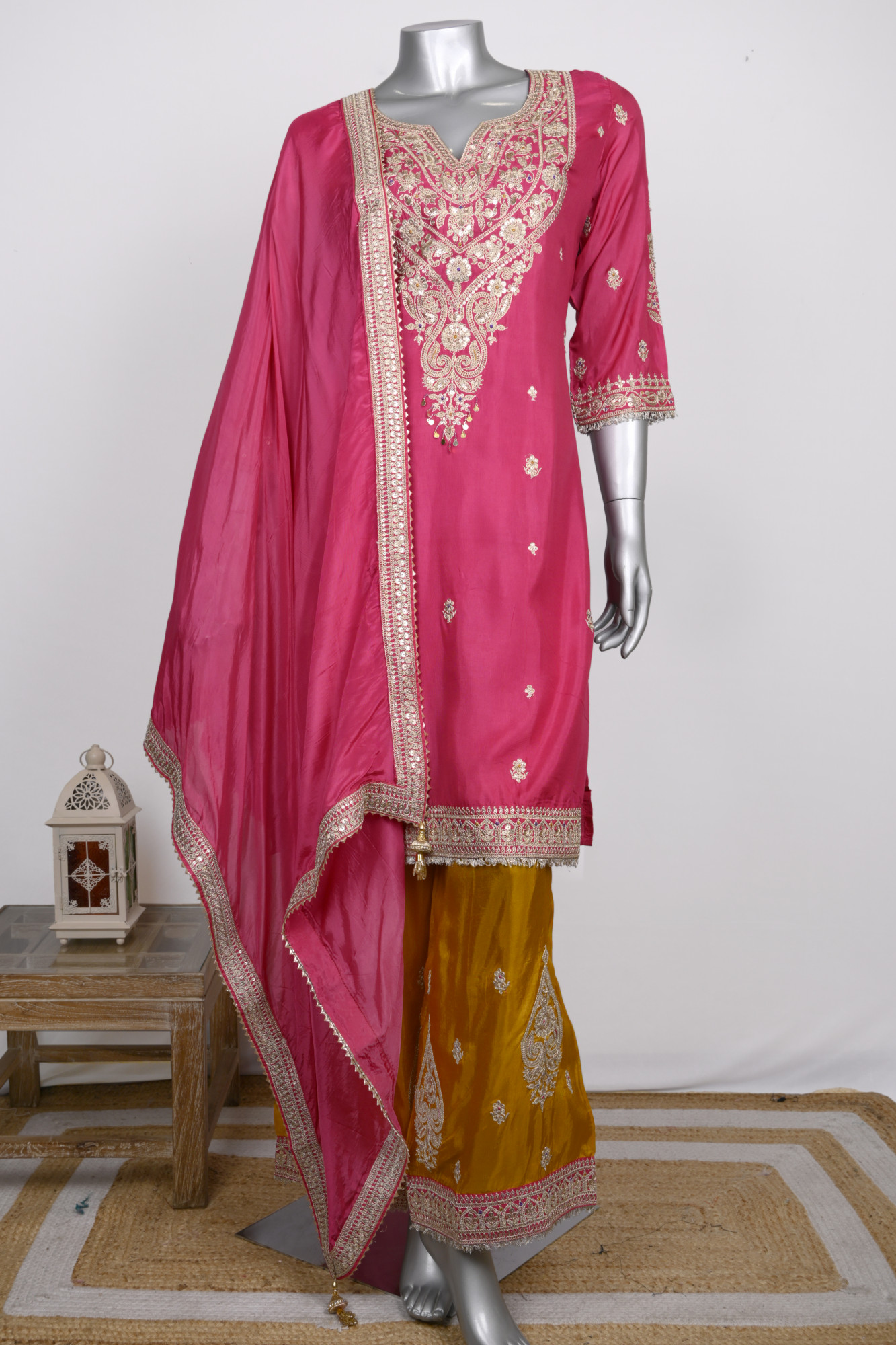 Magenta Satin Stitched Suit Set with Dupatta - 1023-1008