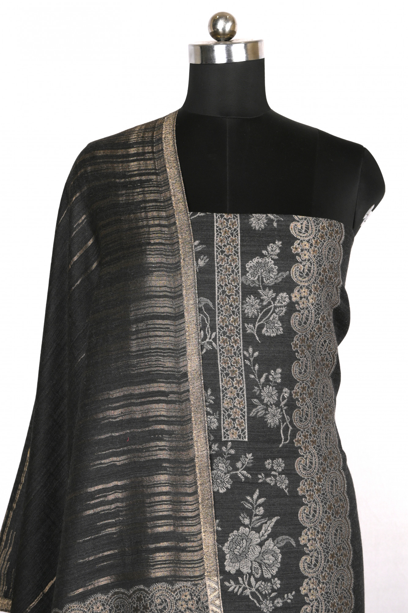Black Pashmina Suit with Pashmina Dupatta - PASH1414C
