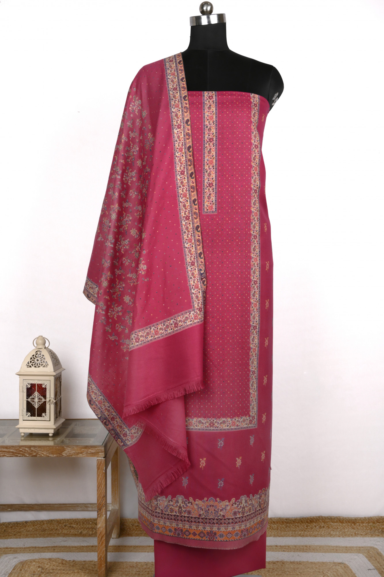 Rani Printed Pashmina Suit Set With Pashmina Dupatta - 131-490