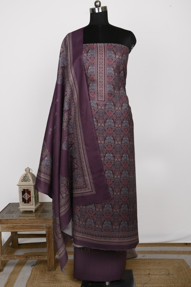 Image of Purple Spun Suit Set with Spun Dupatta - 131-1586C