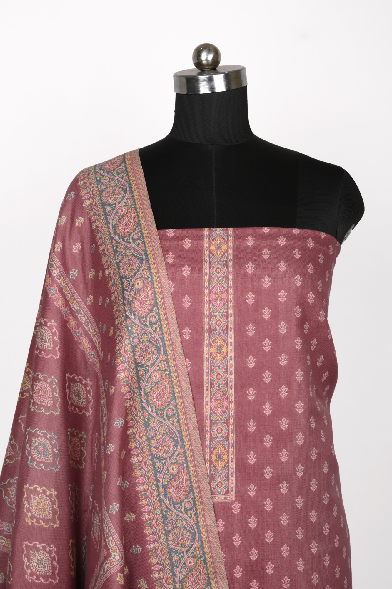 Pink Printed Pashmina Suit Set With Pashmina Dupatta - 1000-0488C