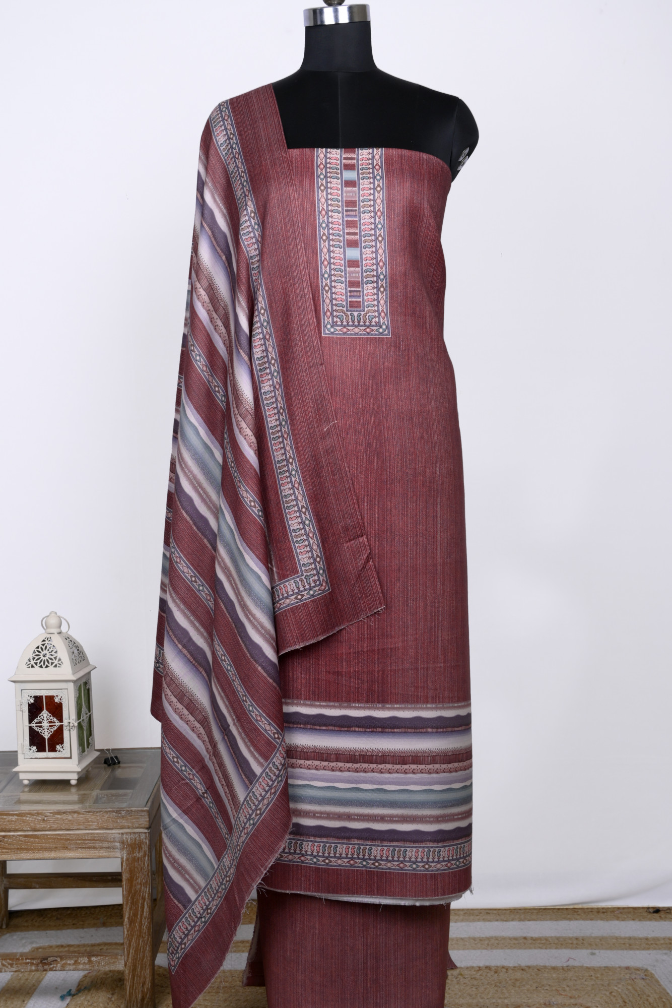 Maroon Spun Suit Set with Spun Dupatta - 131-1824C