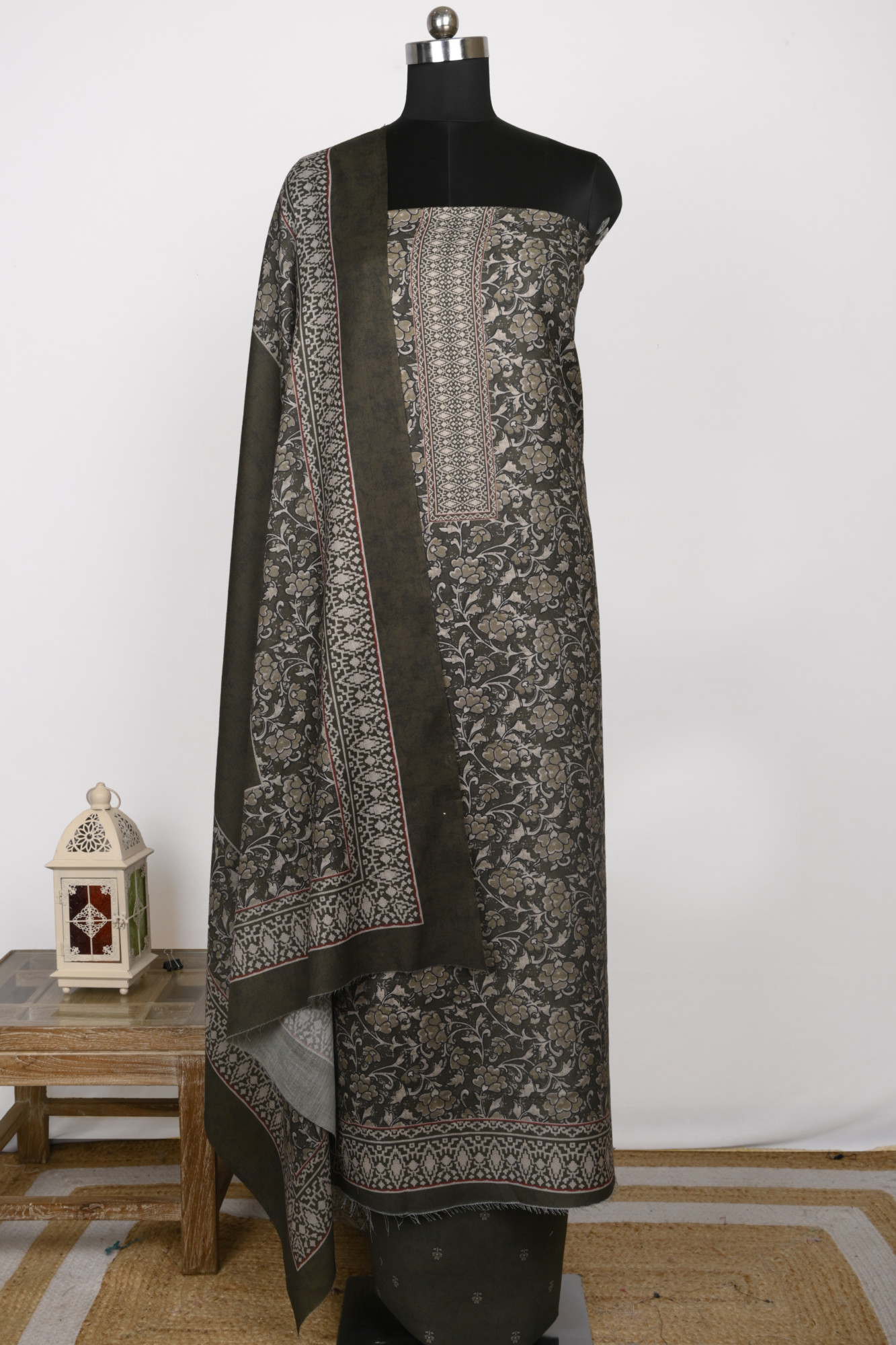 Mehndi Spun Suit Set with Beautiful Dupatta - 131-1845C