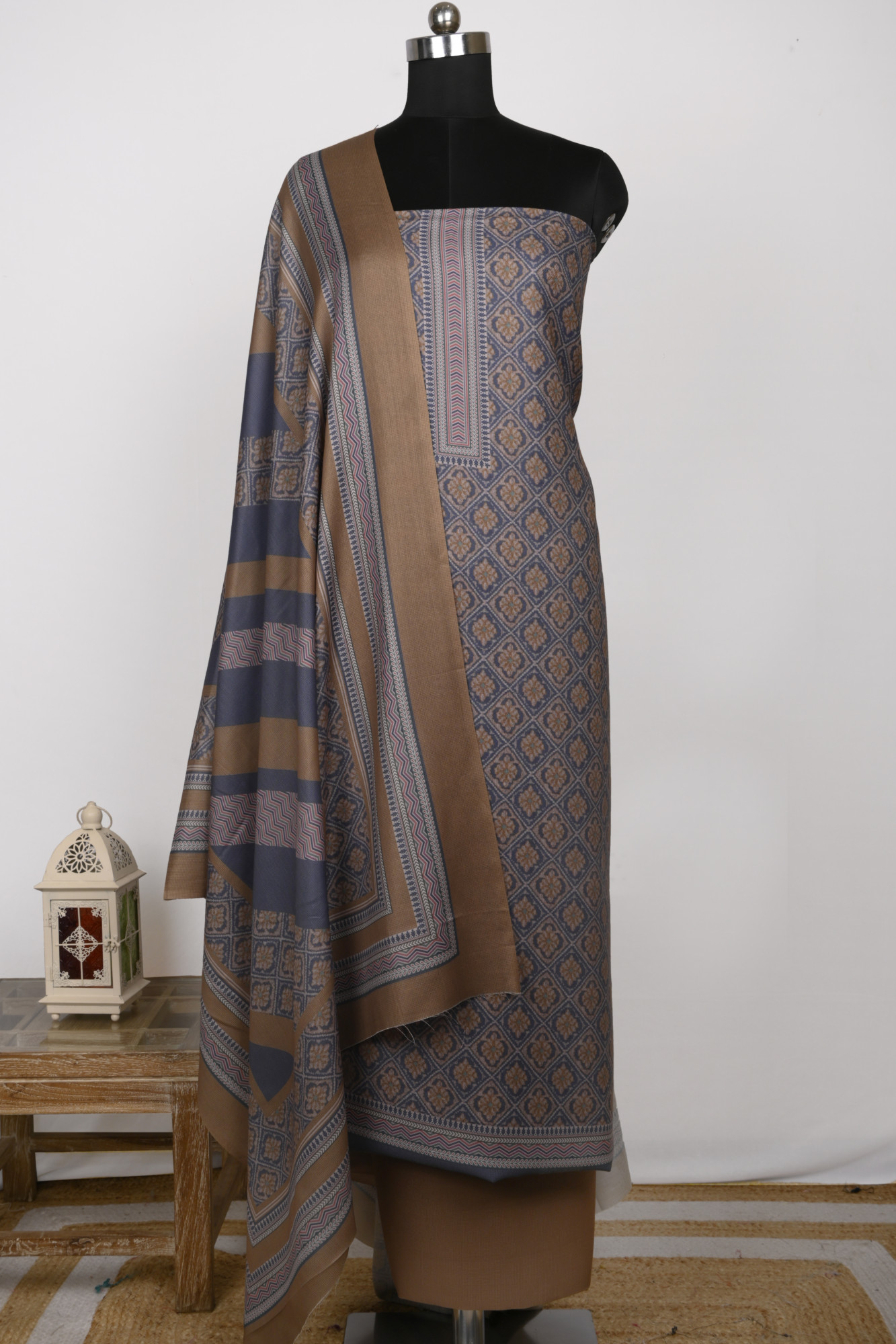 Mehndi Spun Suit Set with Beautiful Dupatta - 131-1596B