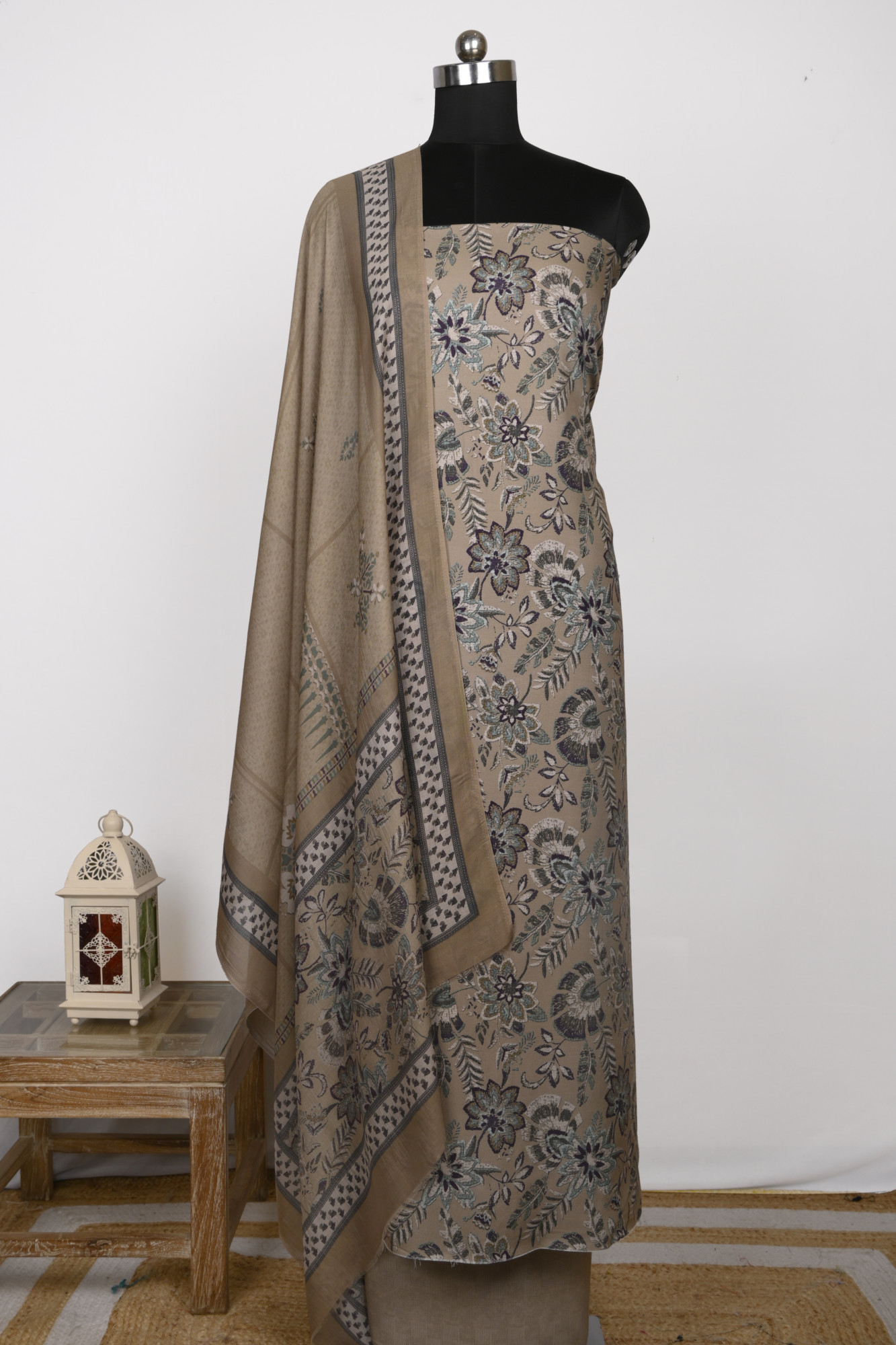 Beige Spun Suit Set with Beautiful Dupatta - 131-7851C