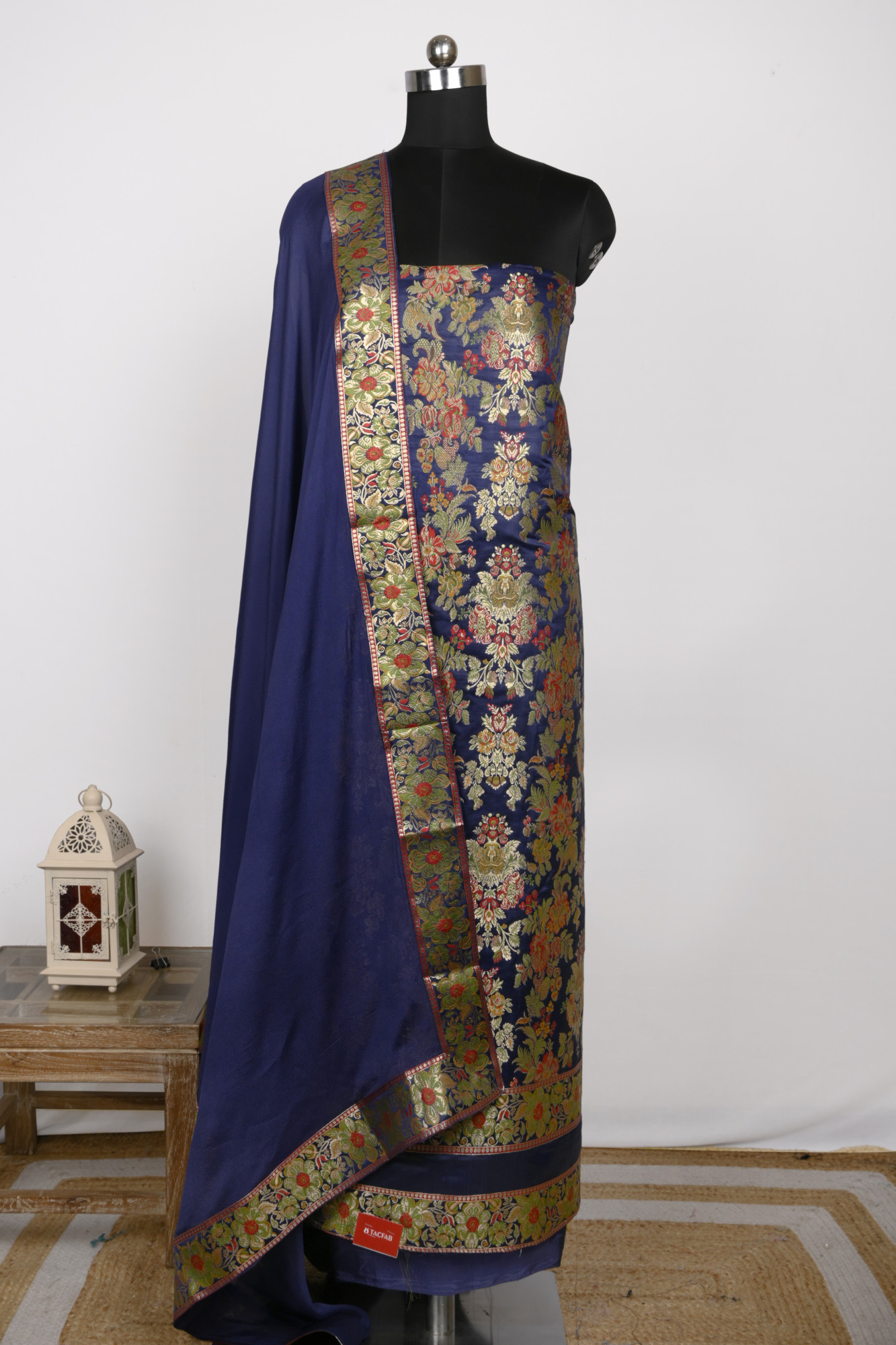 Blue Banarsi Brocade Unstitch suit set with Dupatta - 1021-KIMKHAB-2E