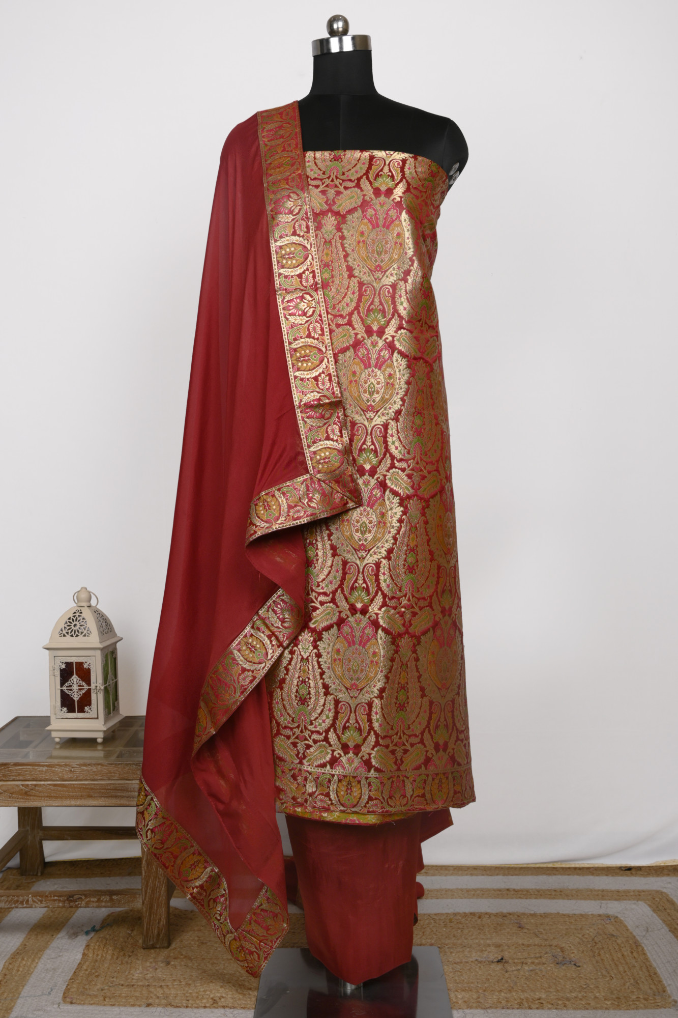 Maroon Banarsi Brocade Unstitch suit set with Dupatta - 1021-KIMKHAB-1A