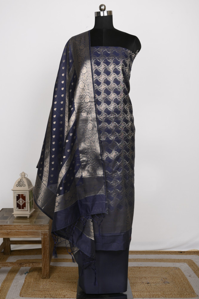 Image of Blue Chanderi Unstitch suit set with Dupatta - 1021-NMR-4E