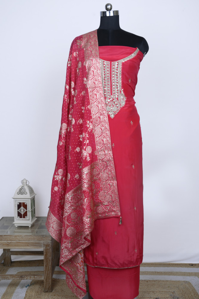 Image of Rani Silk Unstitch suit set with Dupatta - 131-CT4418A