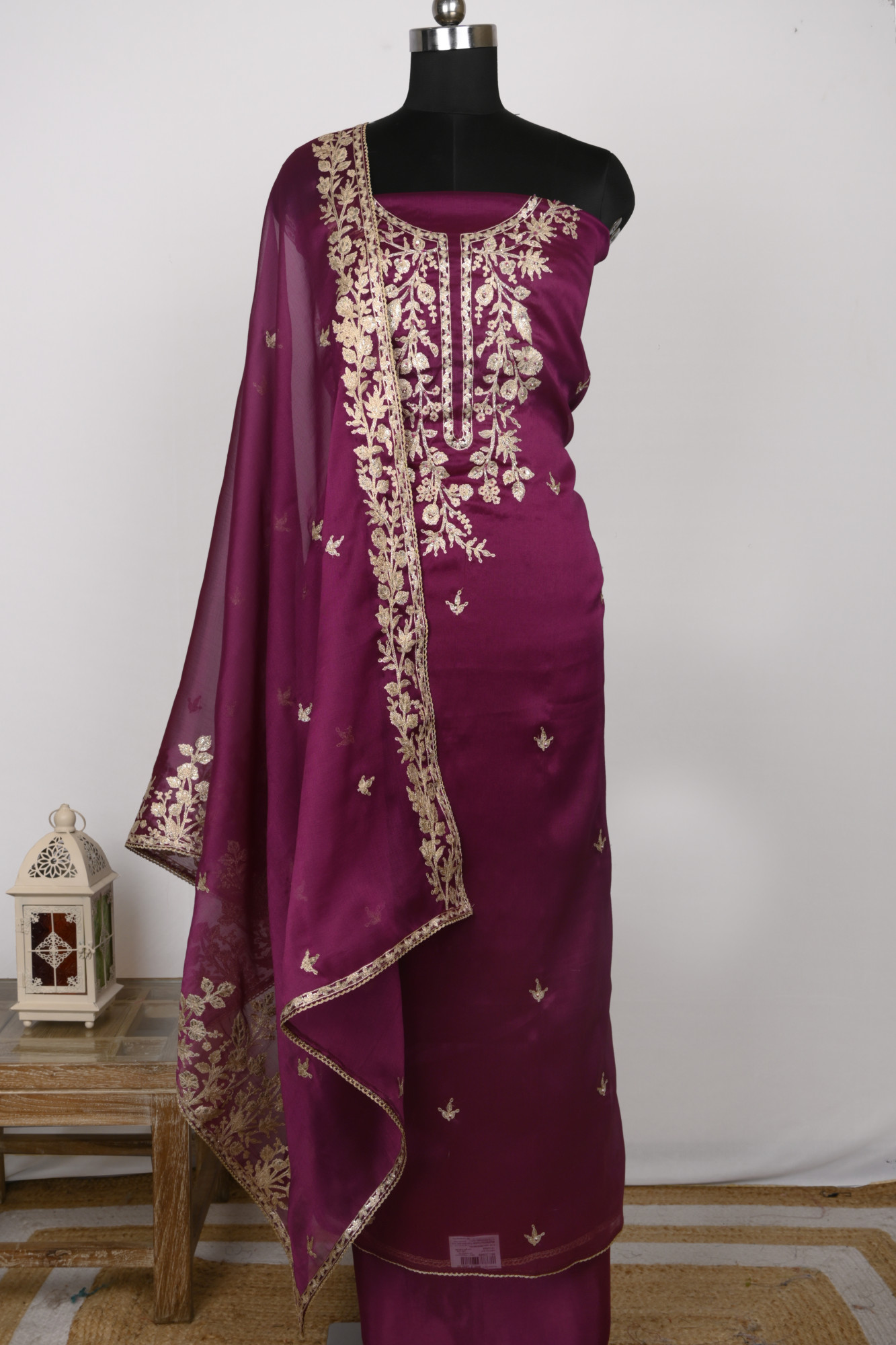 Purple Silk Unstitch suit set with Dupatta - 131-51504