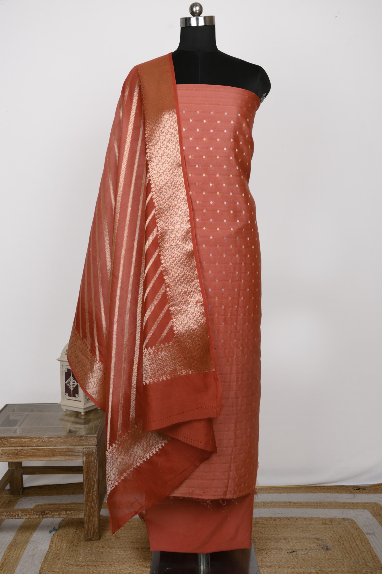 Pink Chanderi Silk Unstitch suit set with Chanderi silk Dupatta - 1021-ANARKALI-3B