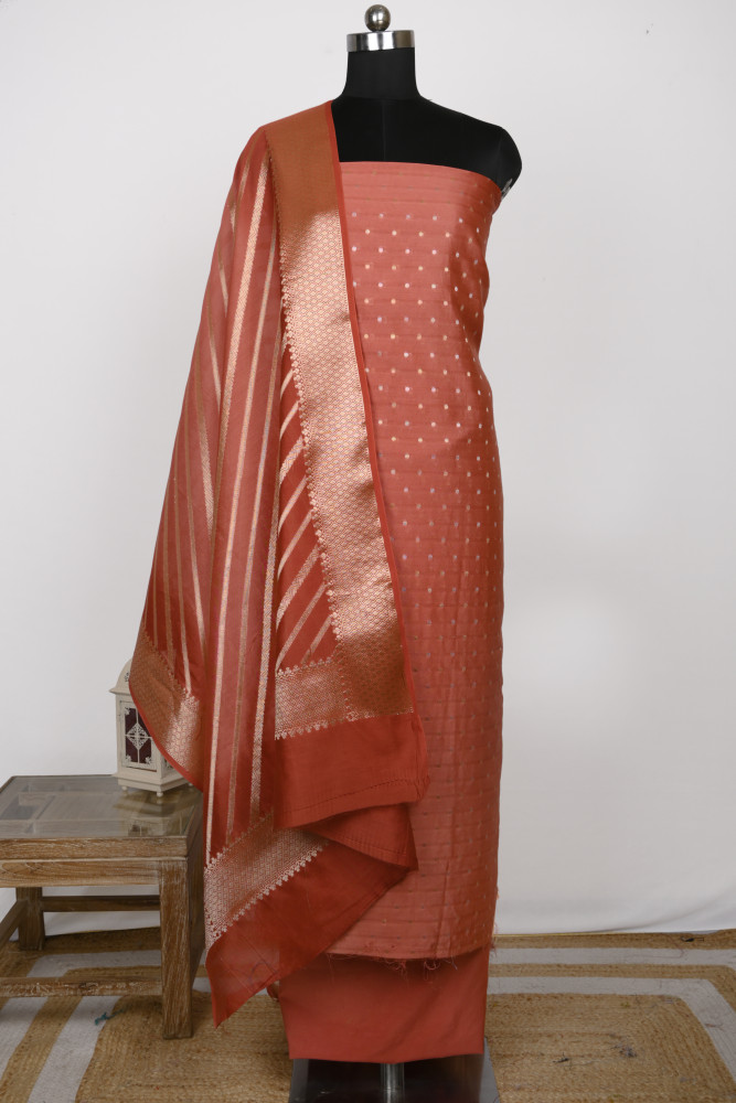 Image of Pink Chanderi Silk Unstitch suit set with Chanderi silk Dupatta - 1021-ANARKALI-3B