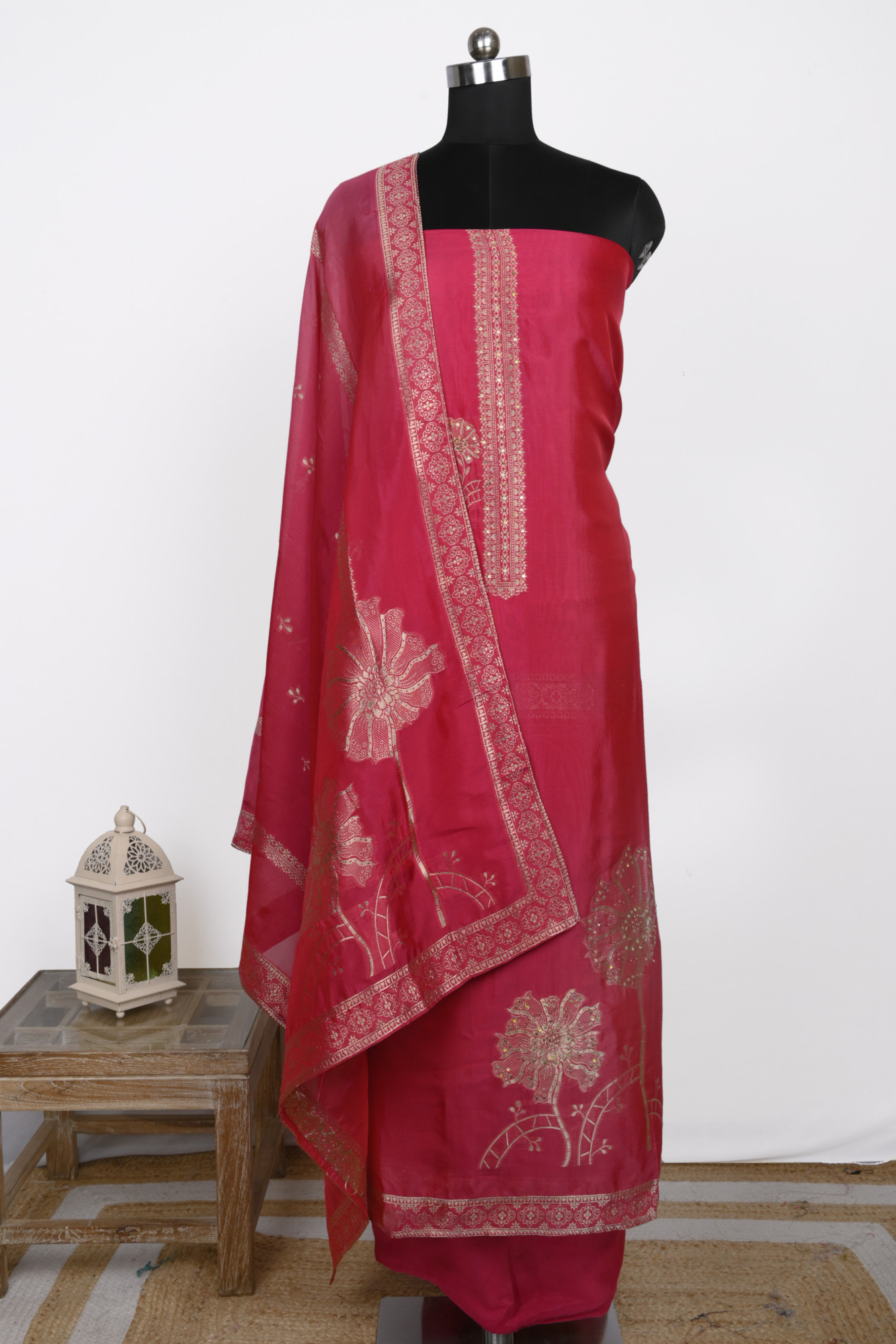 Rani Organza Unstitch suit set with silk Dupatta - 944-11062A