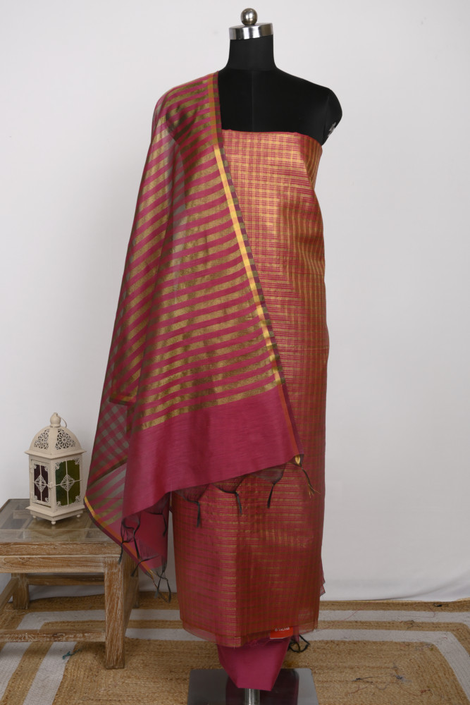 Image of Rani Chanderi  Silk Unstitch suit set with Chanderi  silk Dupatta - 1021-TISSUE-1A