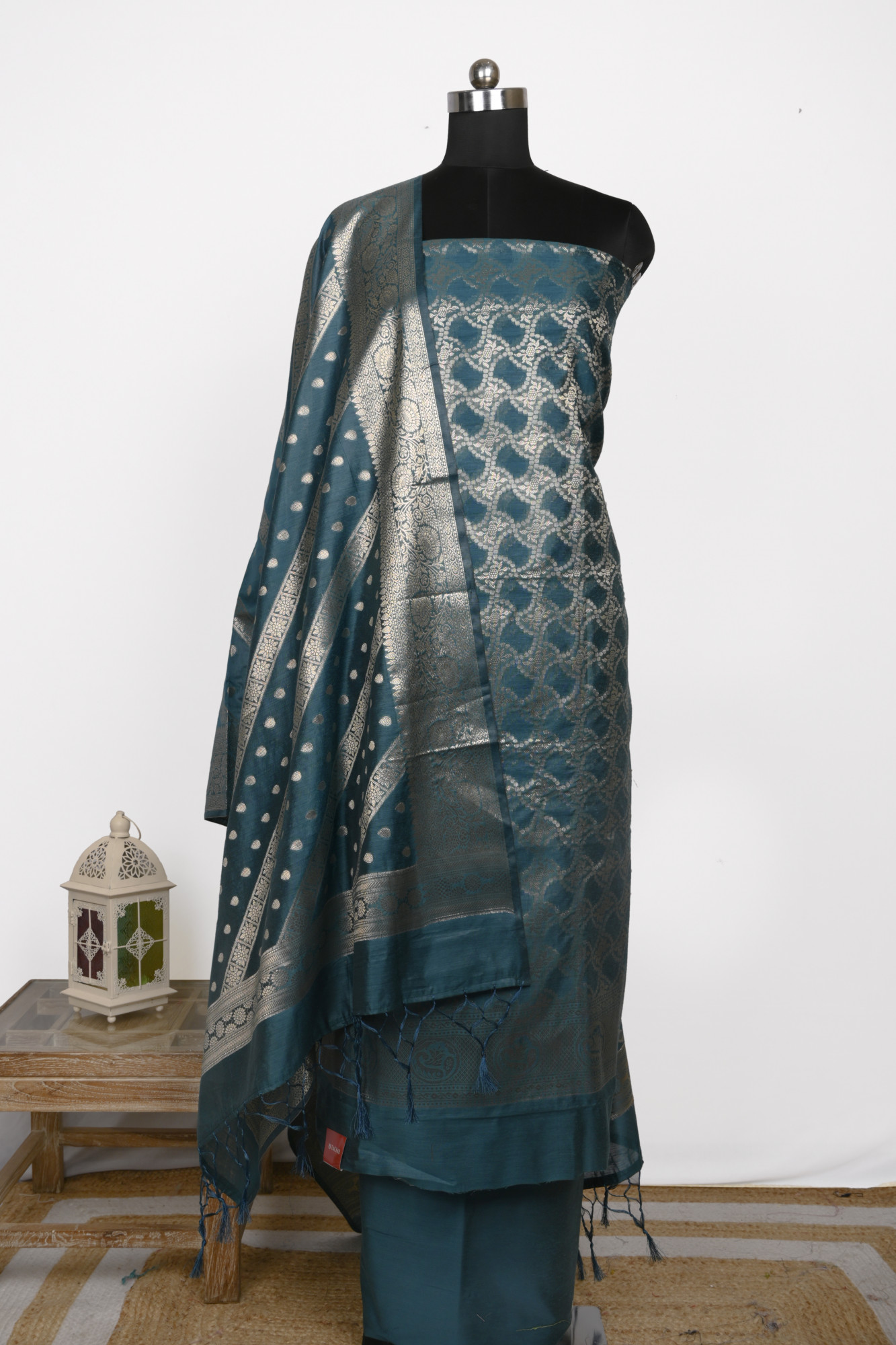 Blue Chanderi Silk Unstitch suit set with Chanderi silk Dupatta - 1021-NMR-4A