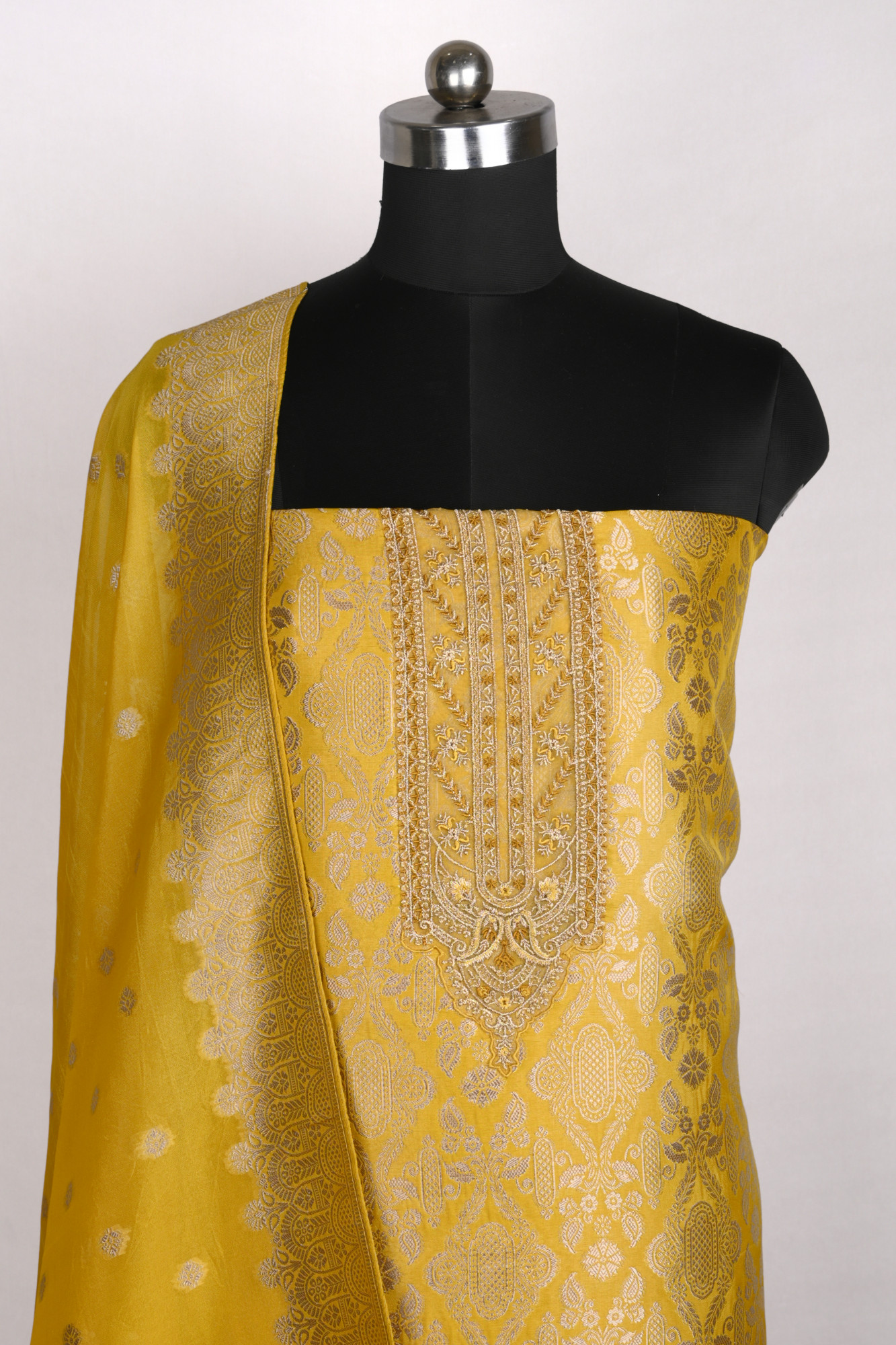 Yellow Organza Beautiful Suit Set with Dupatta - 131-KE11242A