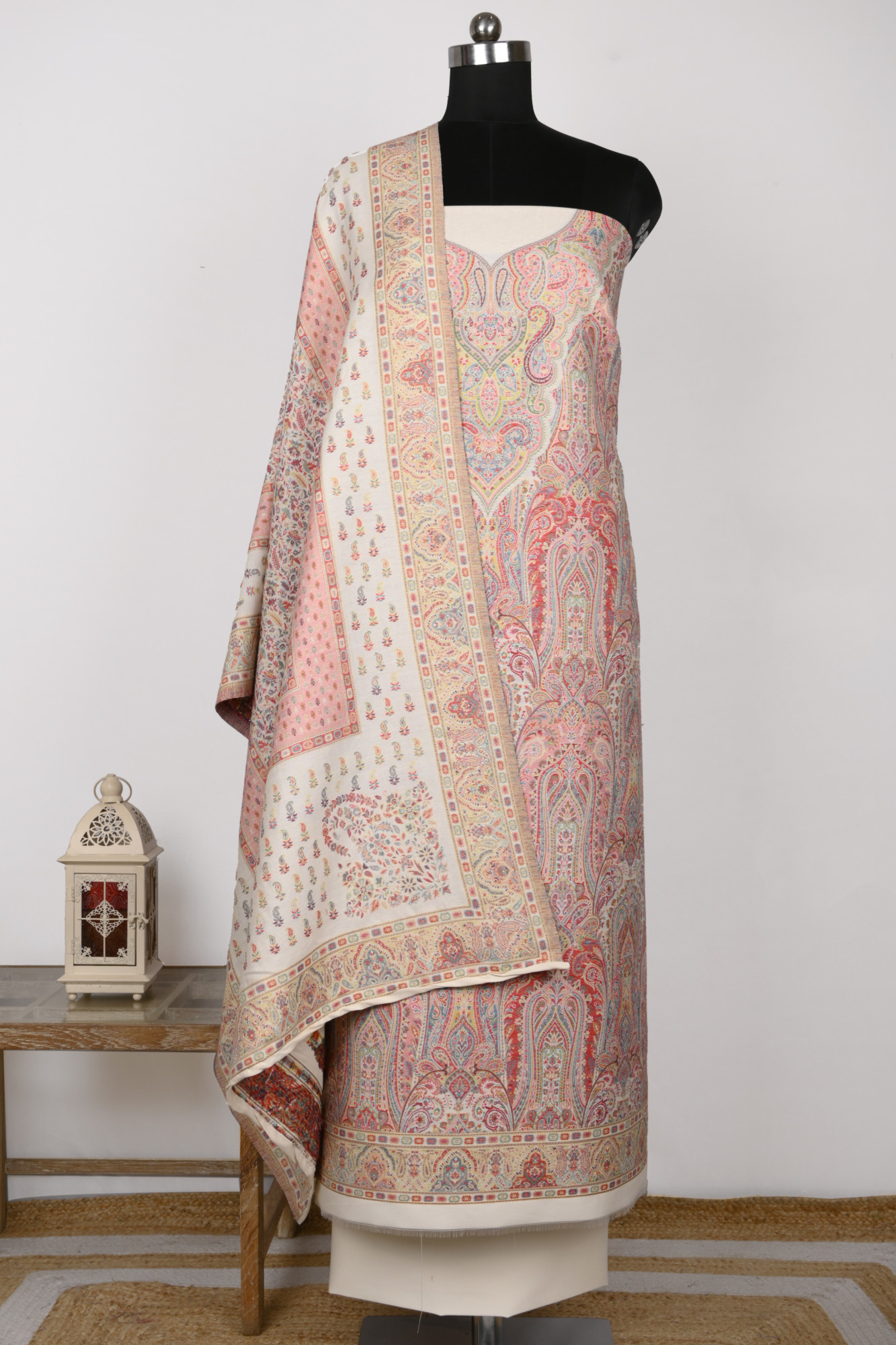 Off White Pashmina Suit with Pashmina Dupatta - 1000-0455E